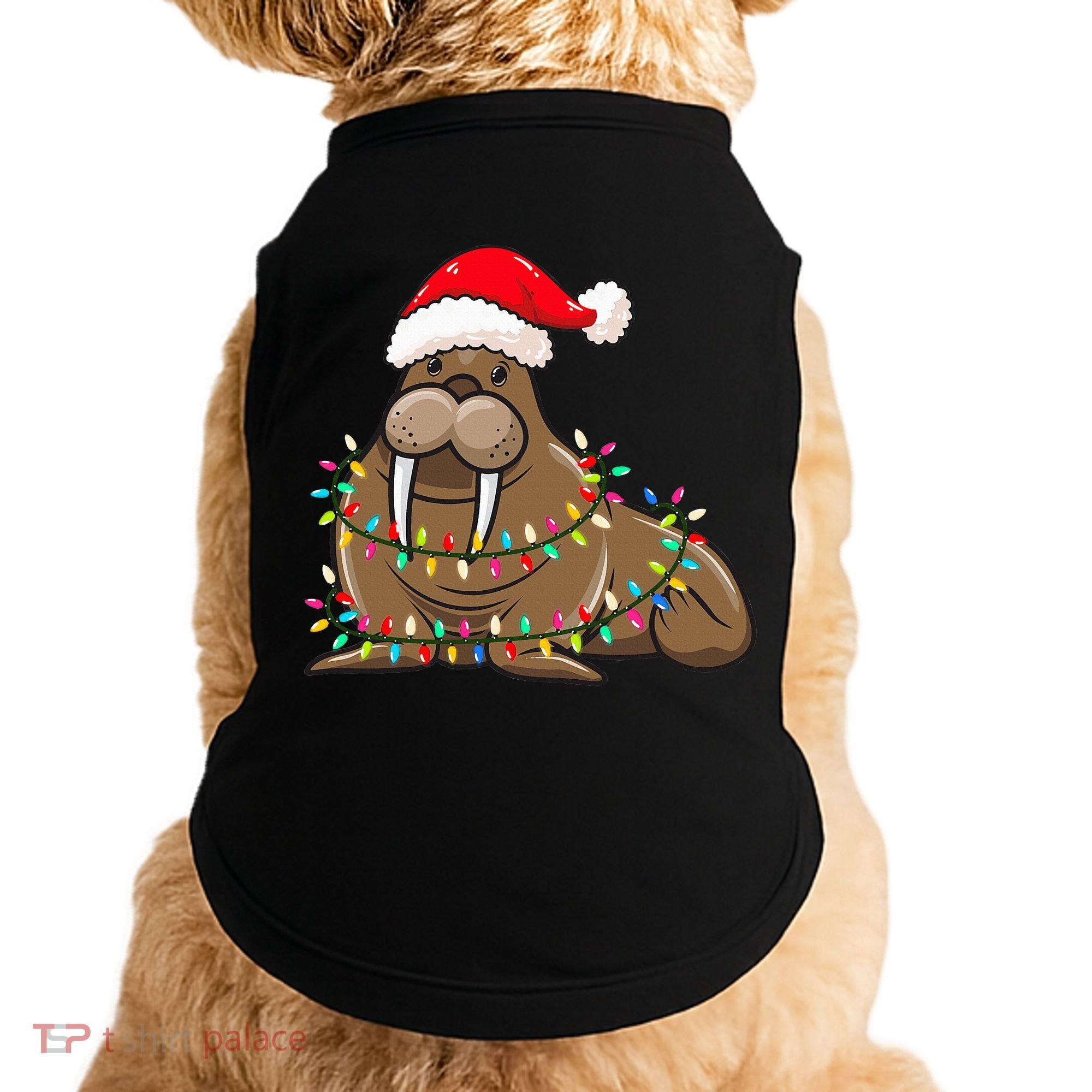 Christmas Lights Walrus Wearing Xmas Hat Walrus Lover Doggie Tank