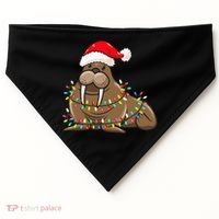 Christmas Lights Walrus Wearing Xmas Hat Walrus Lover USA-Made Doggie Bandana thumb 0