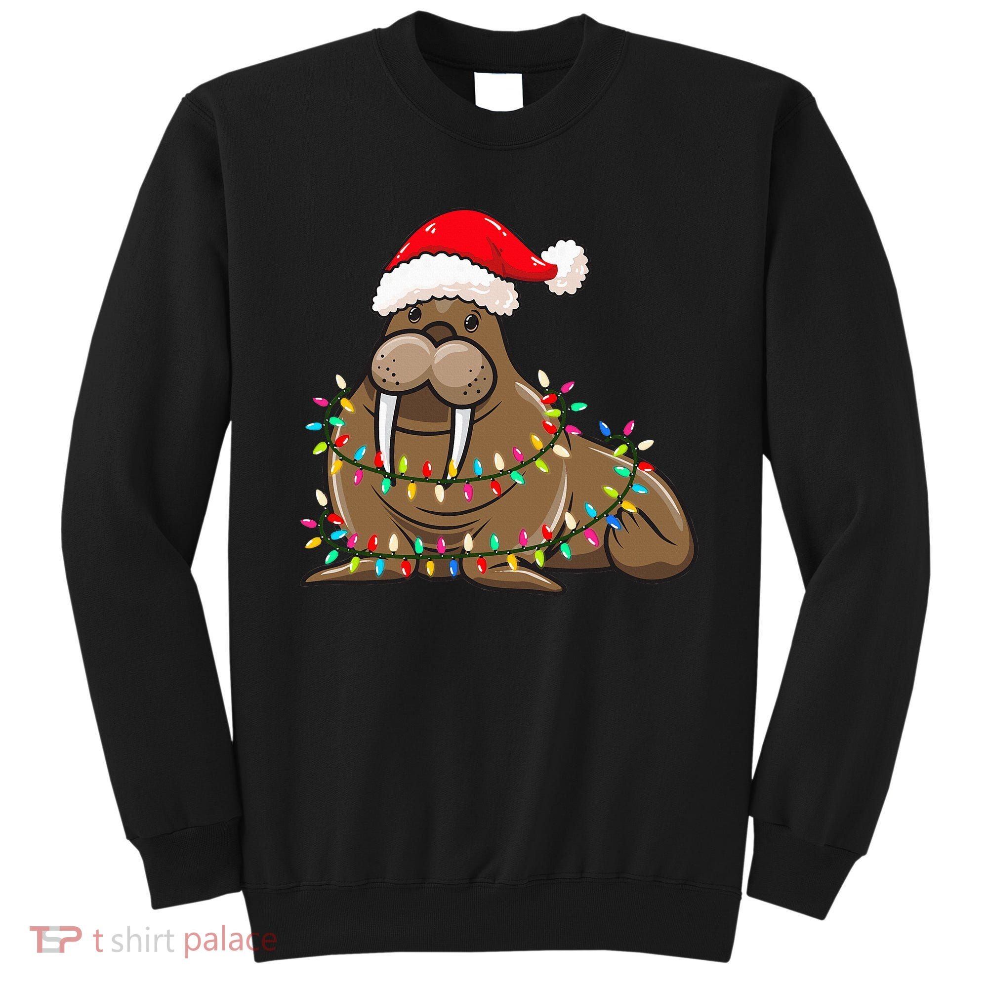 Christmas Lights Walrus Wearing Xmas Hat Walrus Lover Sweatshirt