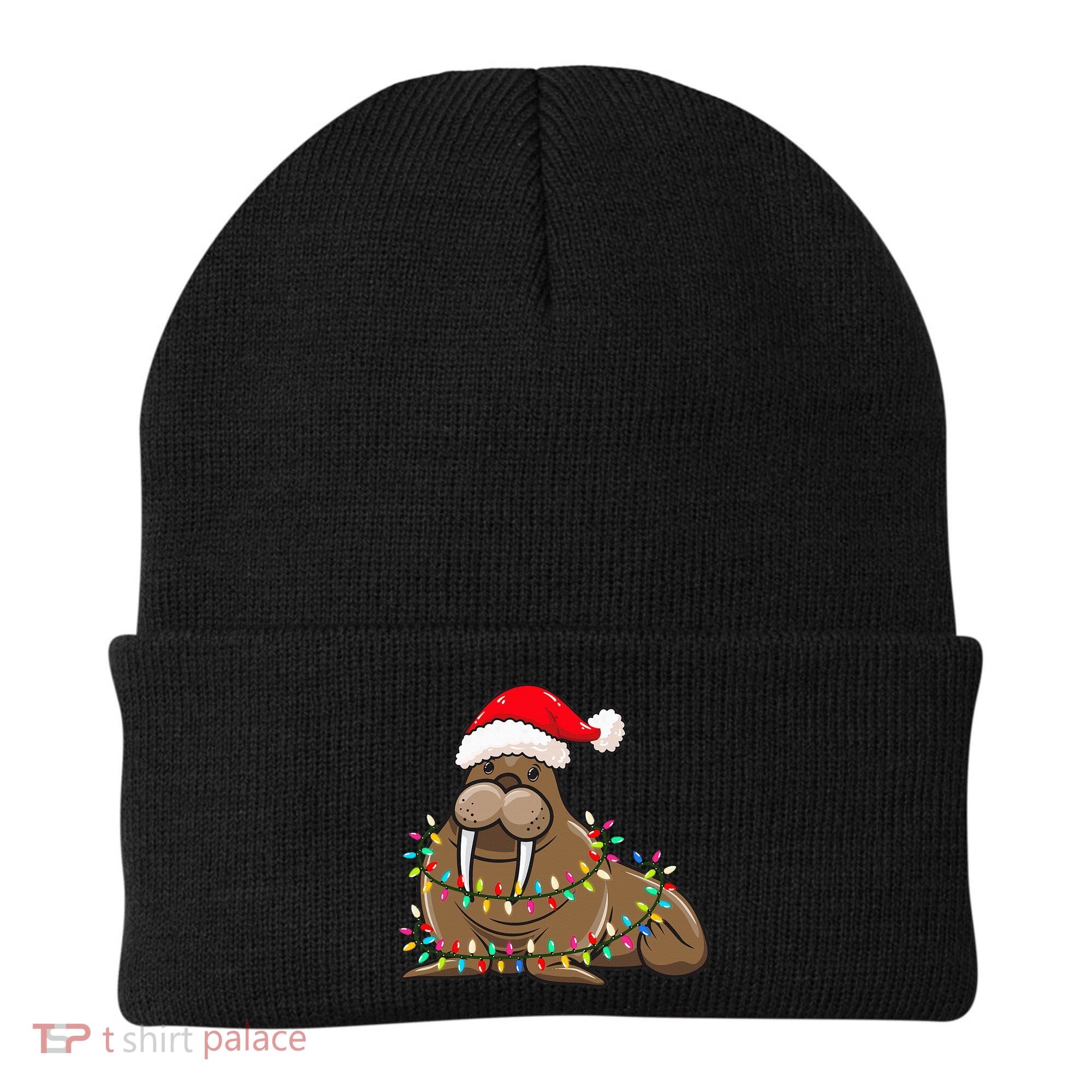 Christmas Lights Walrus Wearing Xmas Hat Walrus Lover Beanie
