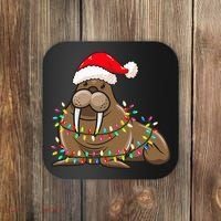 Christmas Lights Walrus Wearing Xmas Hat Walrus Lover Coaster thumb 0