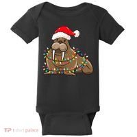 Christmas Lights Walrus Wearing Xmas Hat Walrus Lover Baby Bodysuit thumb 0