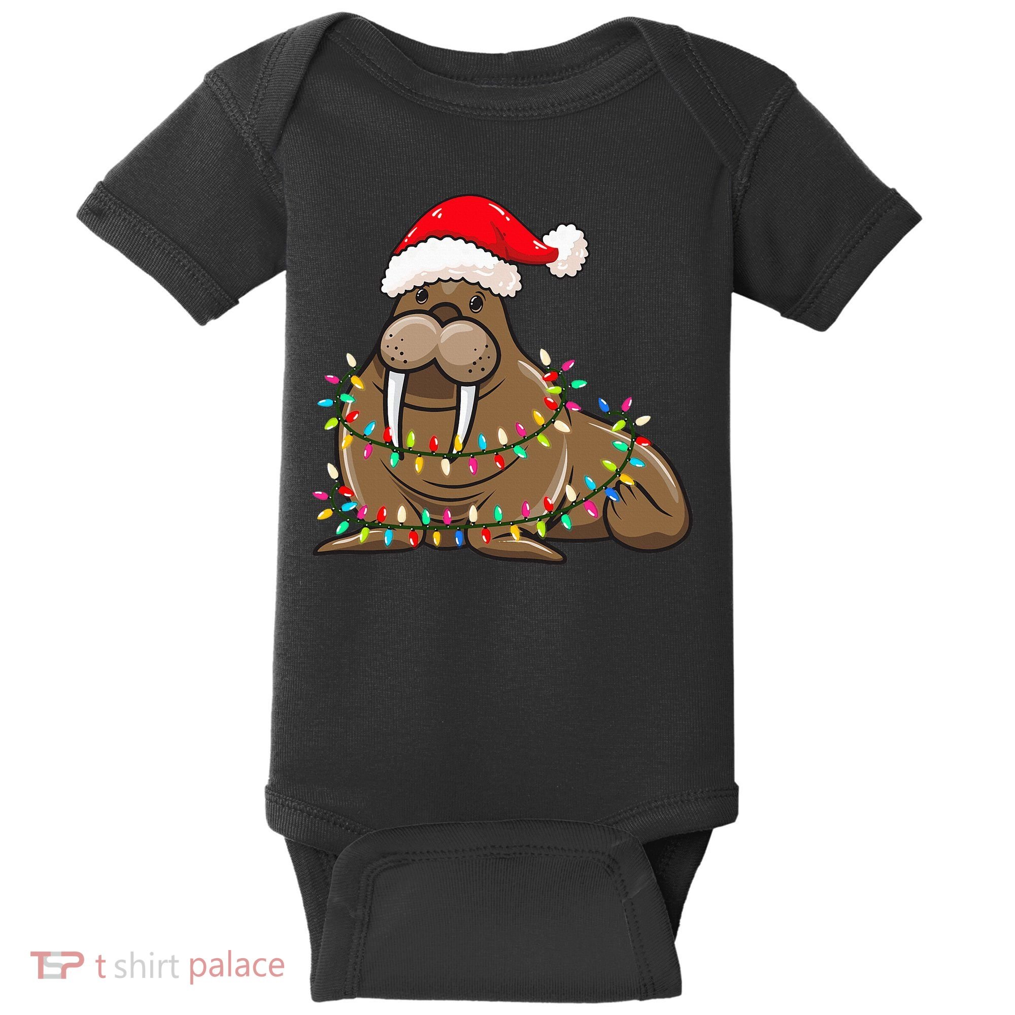 Christmas Lights Walrus Wearing Xmas Hat Walrus Lover Baby Bodysuit