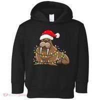 Christmas Lights Walrus Wearing Xmas Hat Walrus Lover Toddler Hoodie thumb 0
