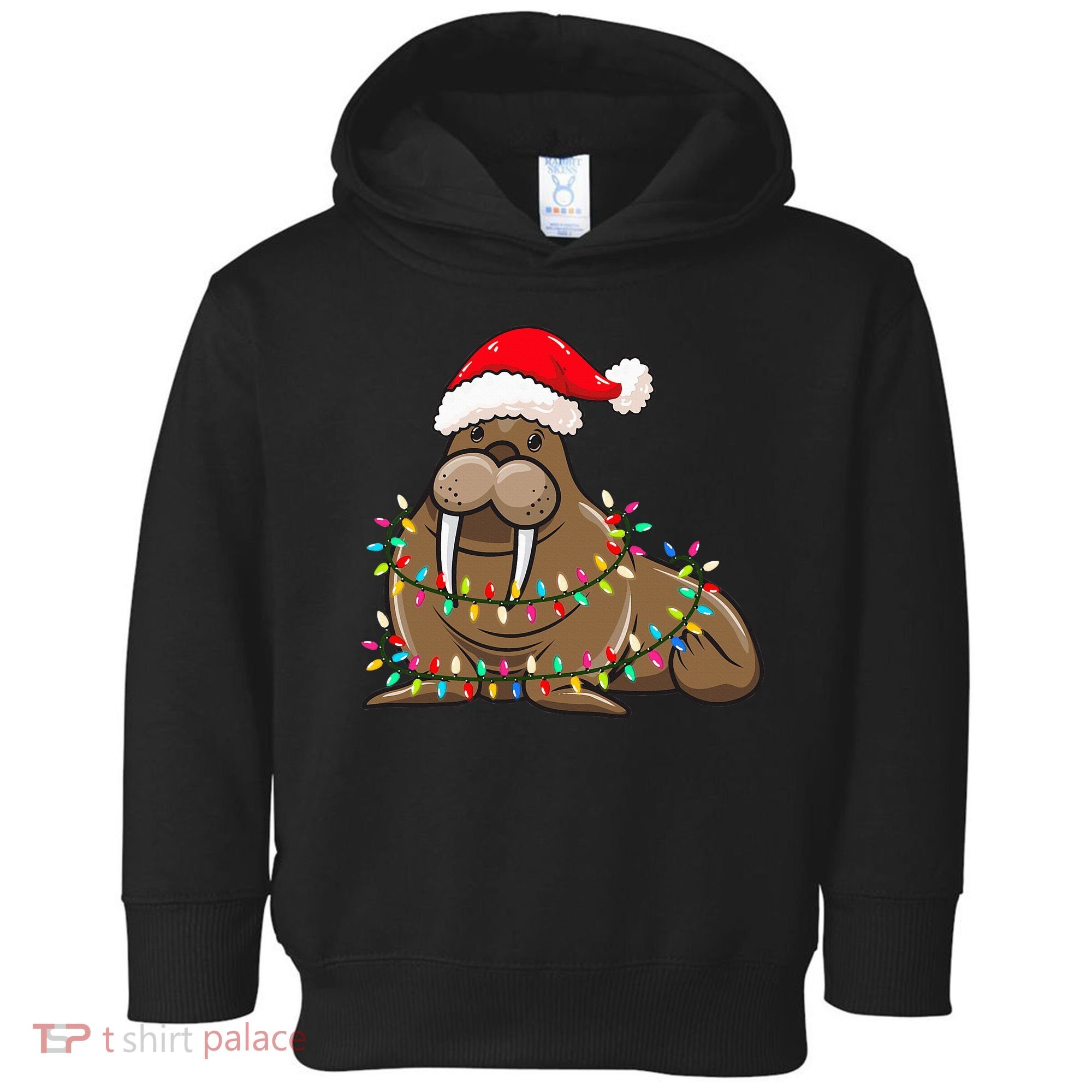 Christmas Lights Walrus Wearing Xmas Hat Walrus Lover Toddler Hoodie