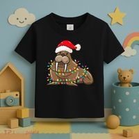Christmas Lights Walrus Wearing Xmas Hat Walrus Lover Toddler T-Shirt thumb 3