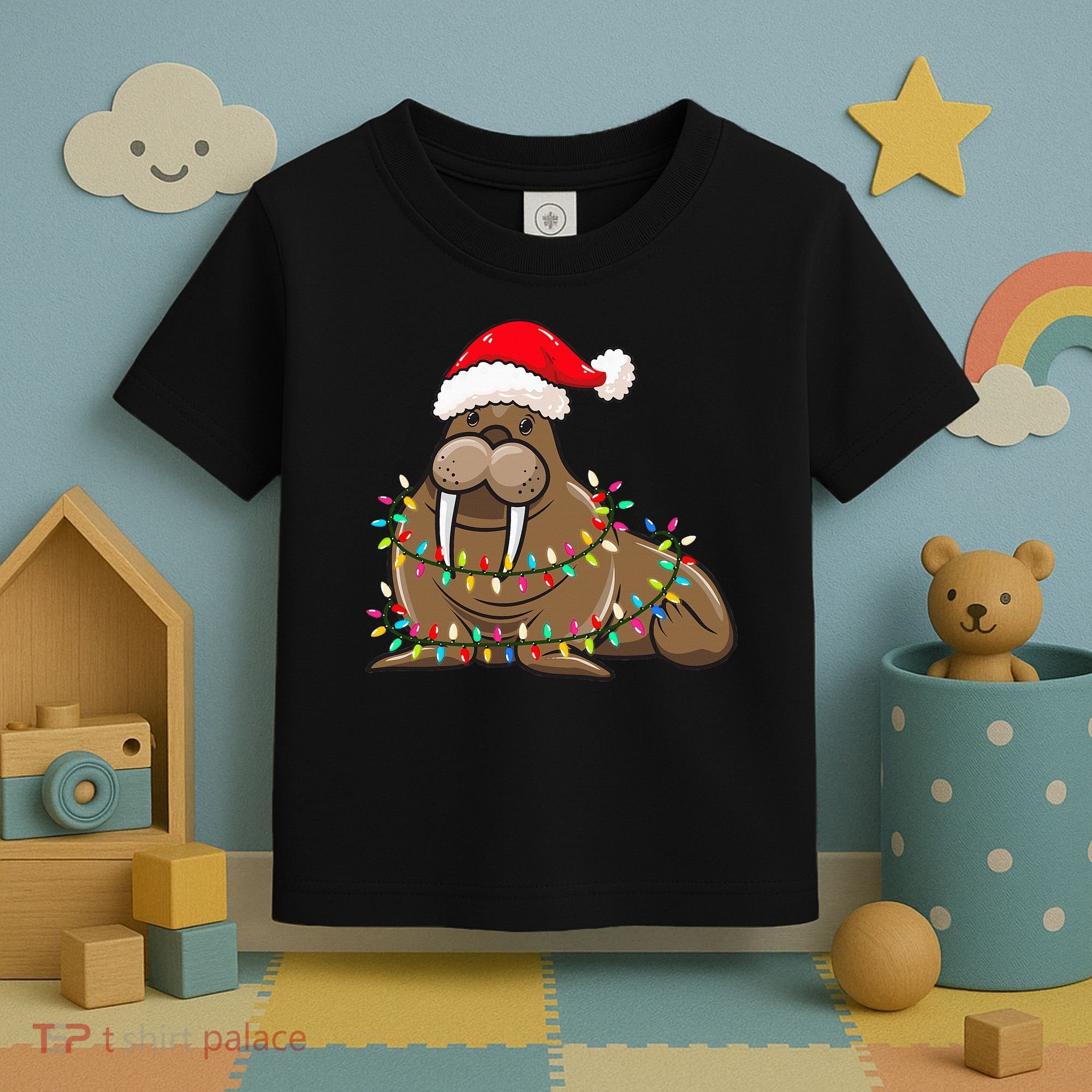 Christmas Lights Walrus Wearing Xmas Hat Walrus Lover Toddler T-Shirt