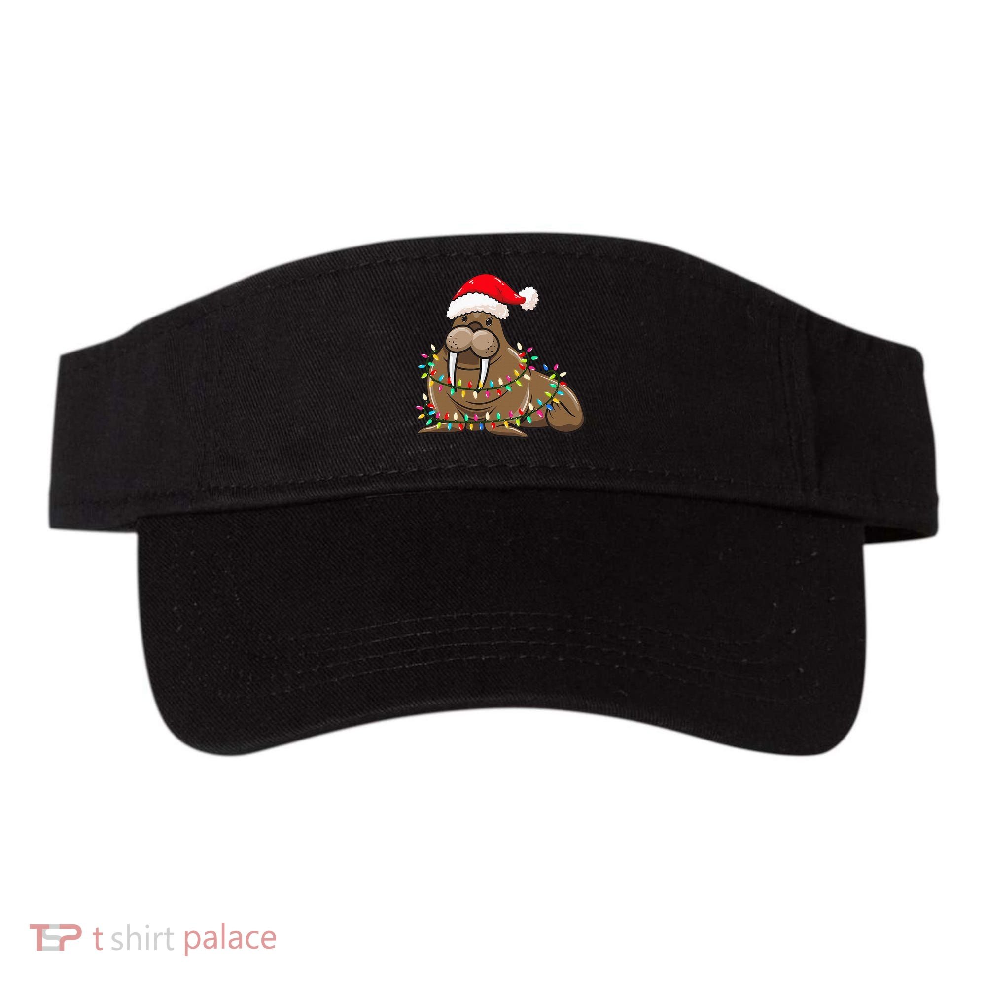 Christmas Lights Walrus Wearing Xmas Hat Walrus Lover Visor