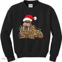 Christmas Lights Walrus Wearing Xmas Hat Walrus Lover Kids Sweatshirt thumb 0