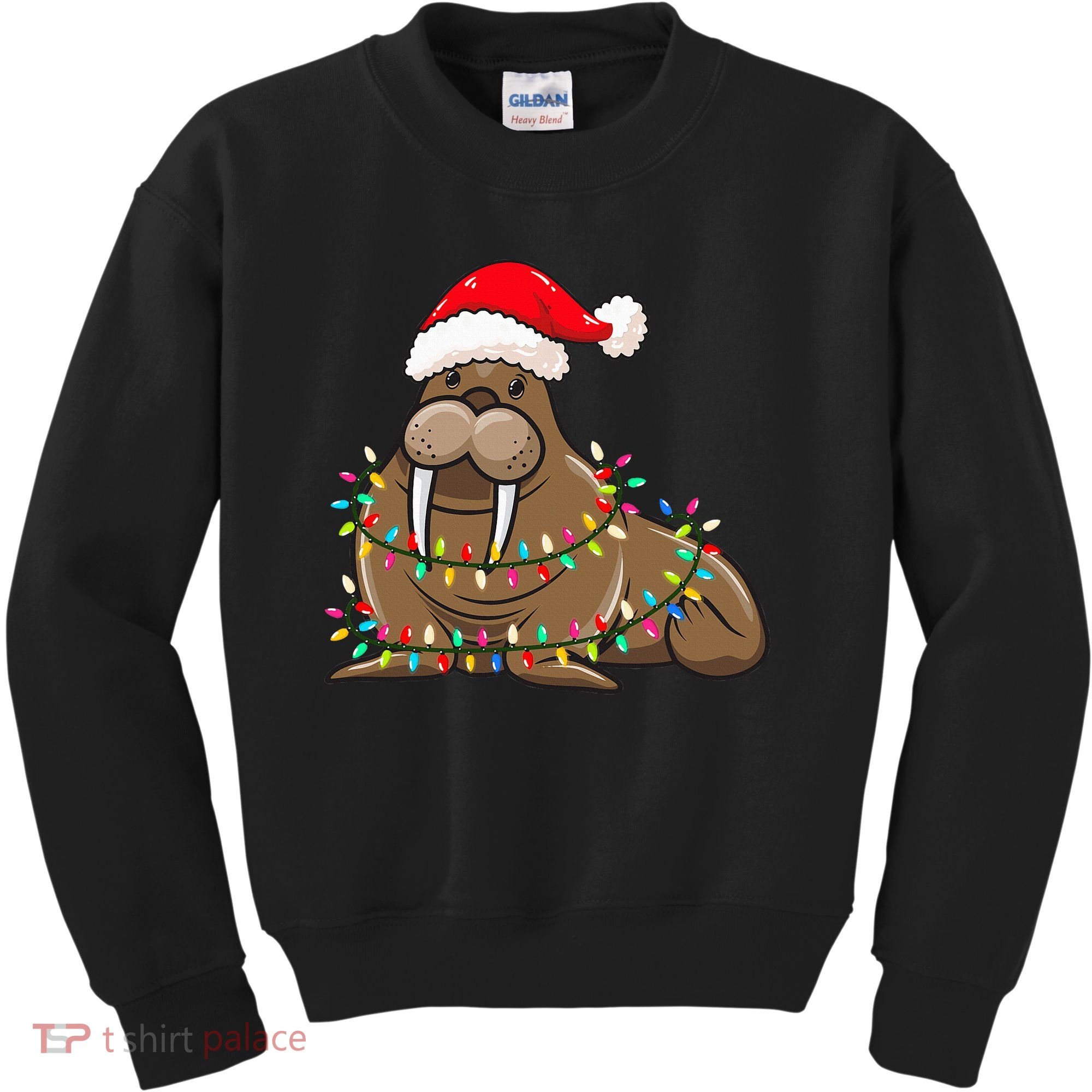 Christmas Lights Walrus Wearing Xmas Hat Walrus Lover Kids Sweatshirt