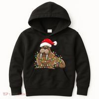 Christmas Lights Walrus Wearing Xmas Hat Walrus Lover Kids Hoodie thumb 0