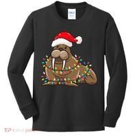 Christmas Lights Walrus Wearing Xmas Hat Walrus Lover Kids Long Sleeve Shirt thumb 0