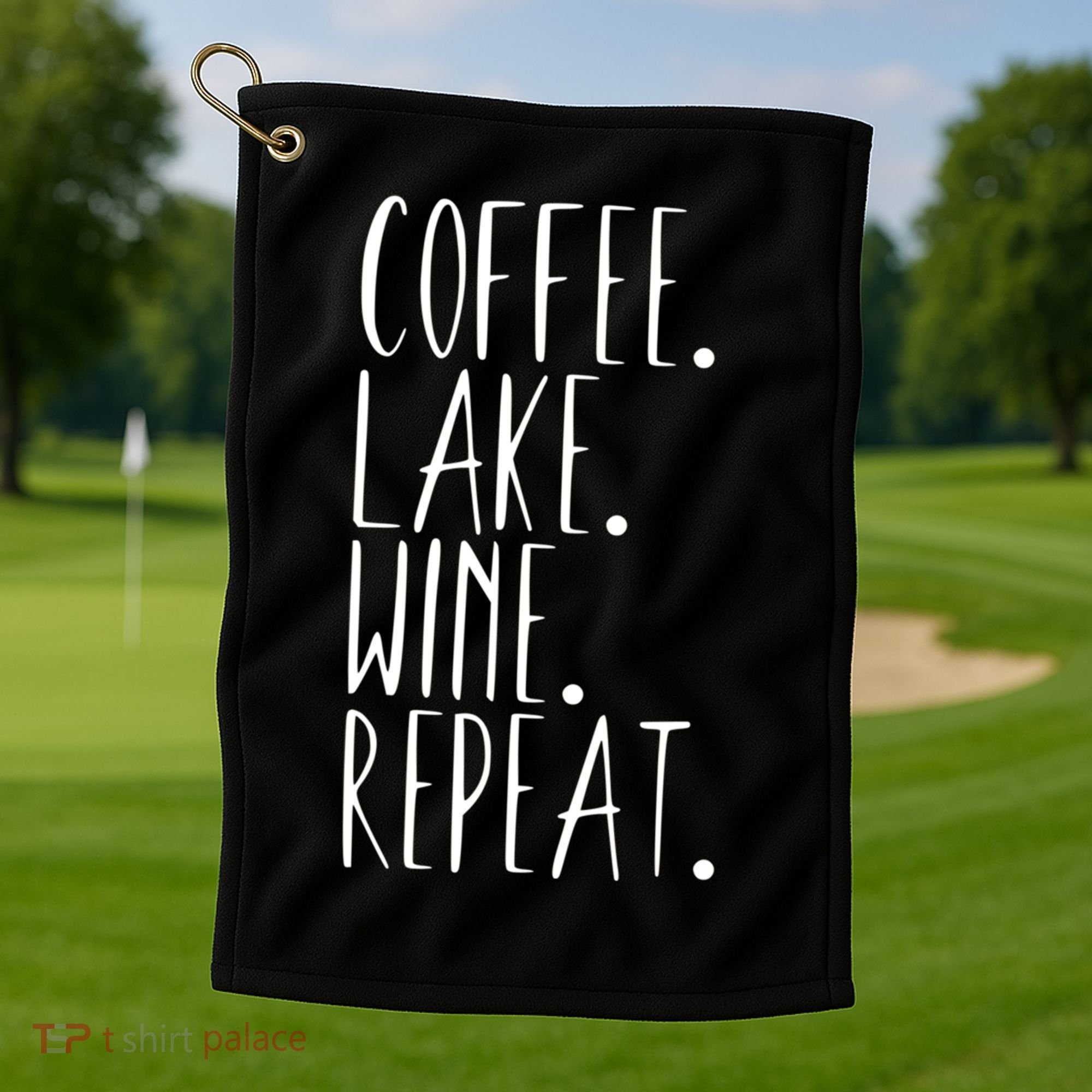 Coffee Lake Wine Repeat Gift Golf Towel