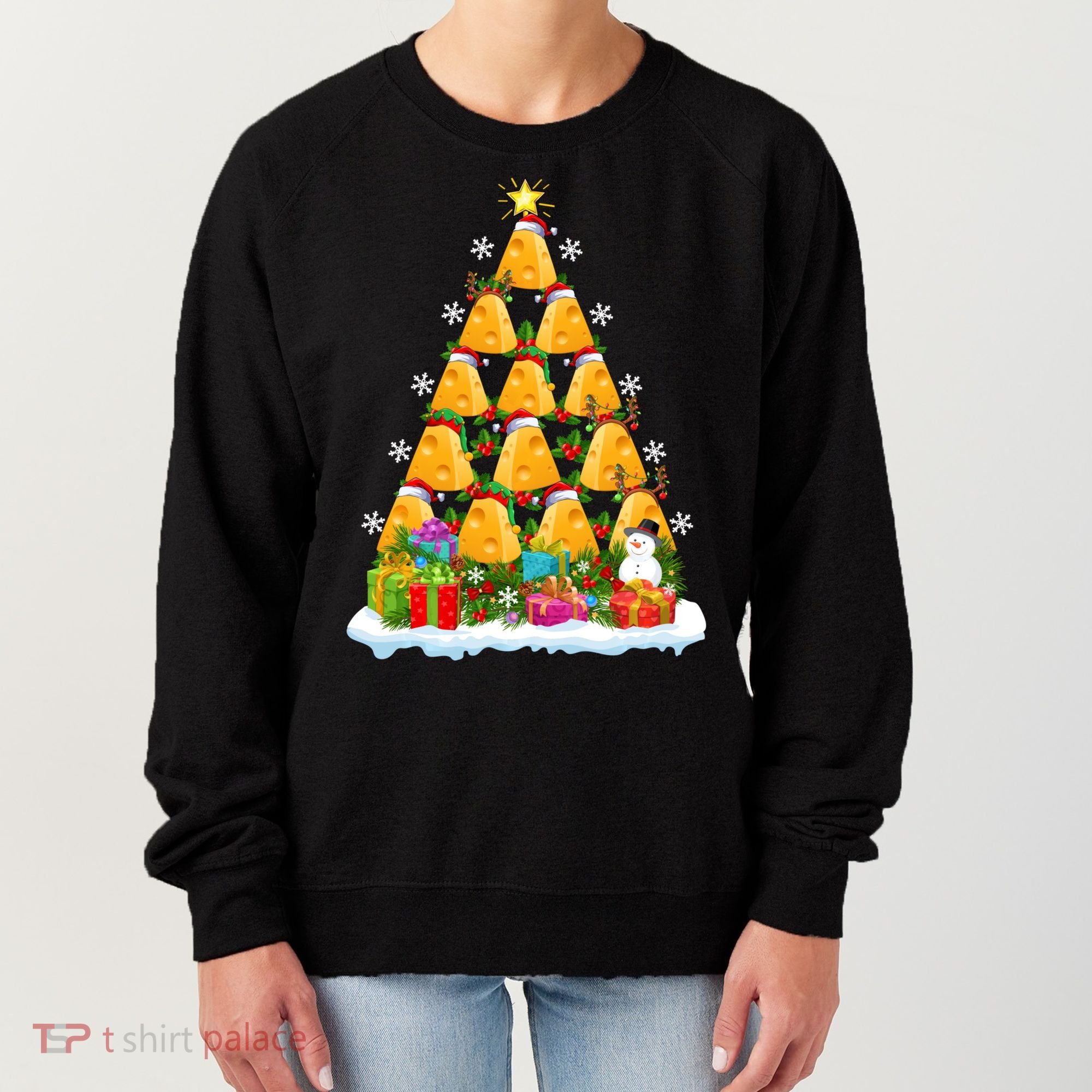 Cheese Lover Xmas Holiday Santa Cheese Christmas Tree Women's Sweatshirt