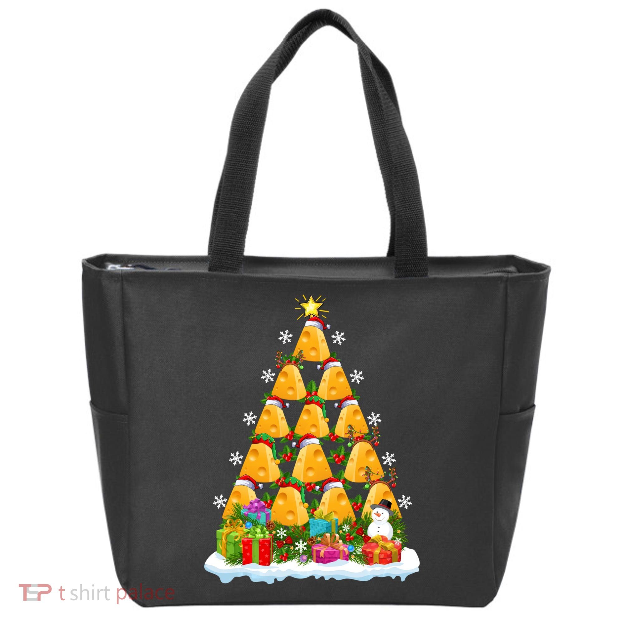 Cheese Lover Xmas Holiday Santa Cheese Christmas Tree Tote Bag
