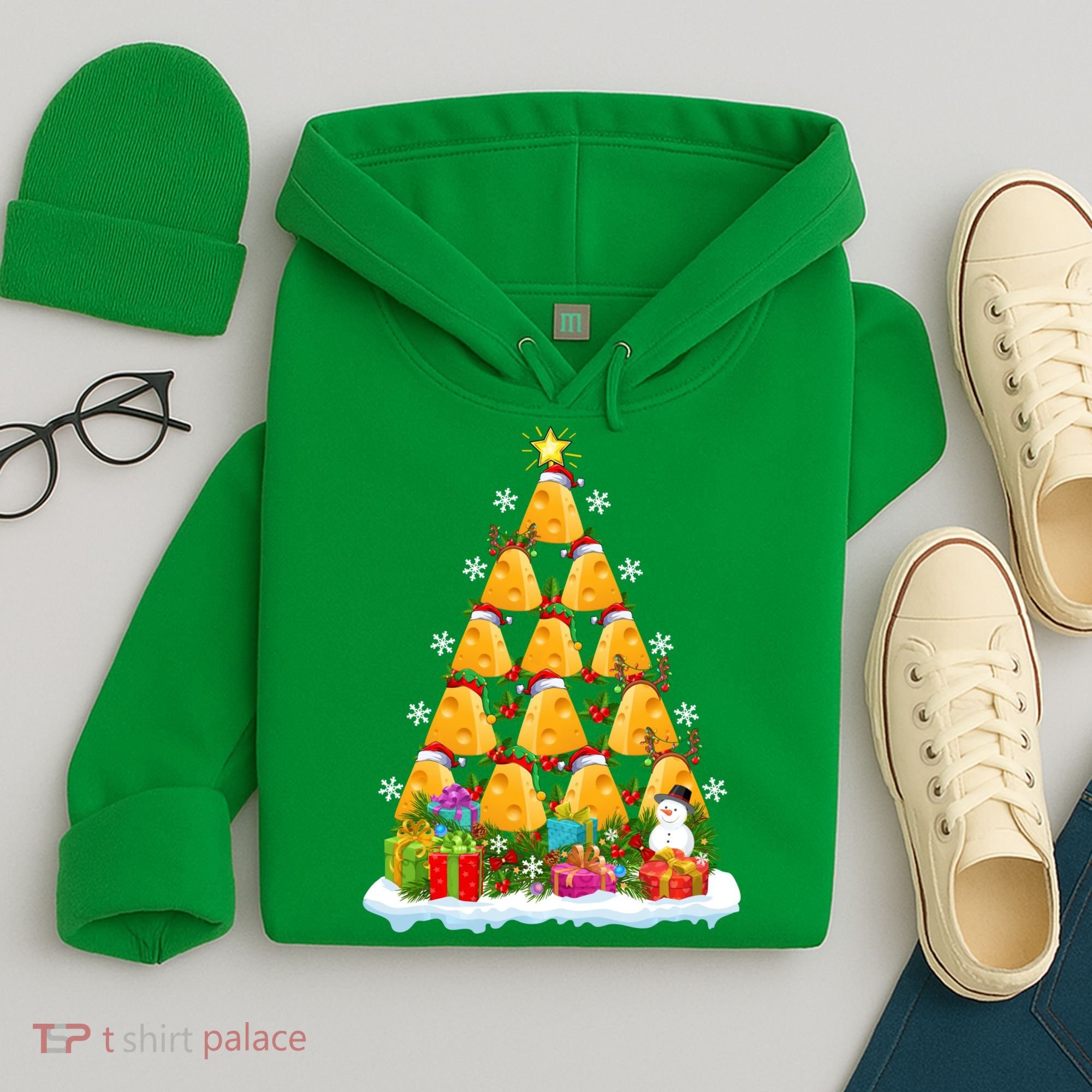 Cheese Lover Xmas Holiday Santa Cheese Christmas Tree Hoodie
