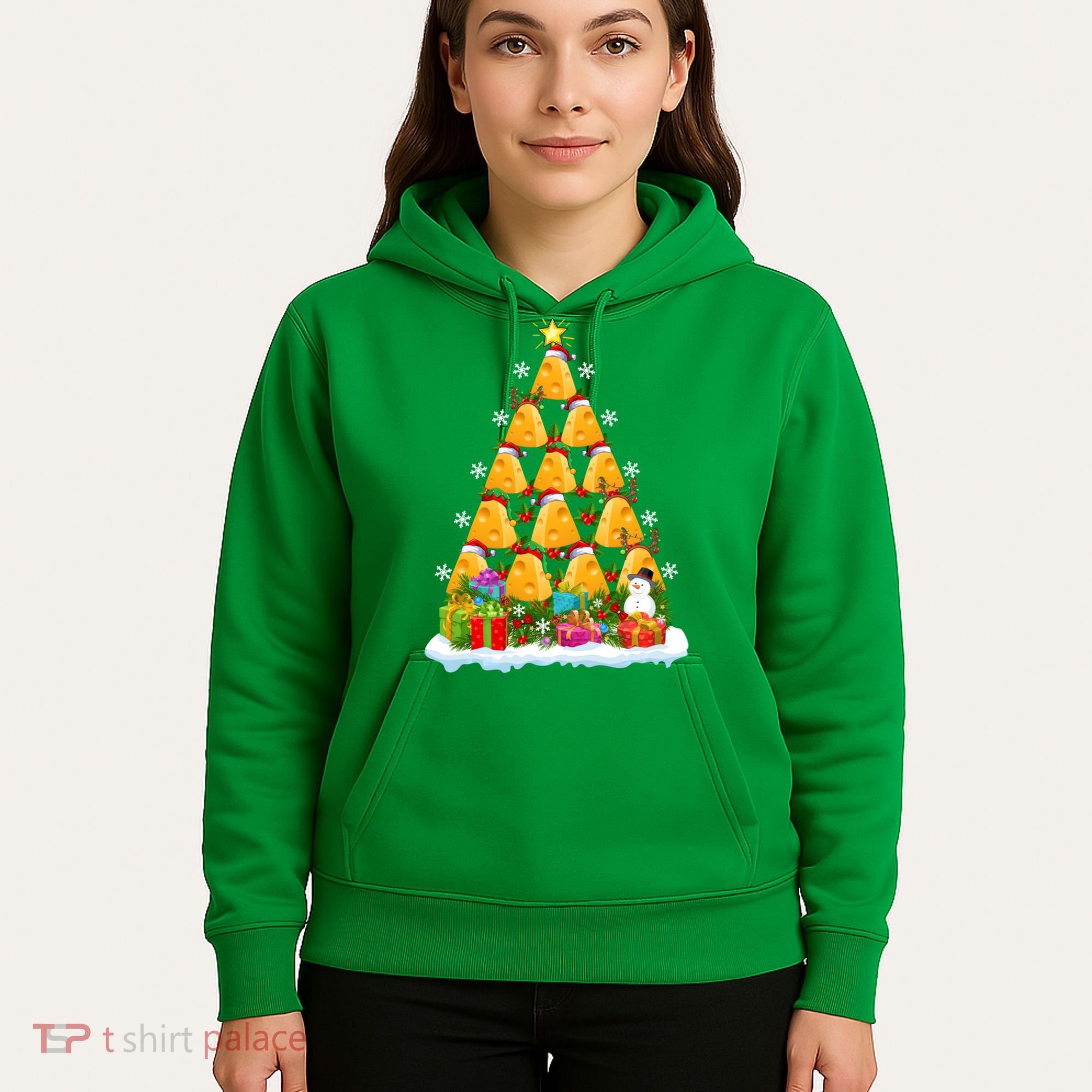Cheese Lover Xmas Holiday Santa Cheese Christmas Tree Hoodie