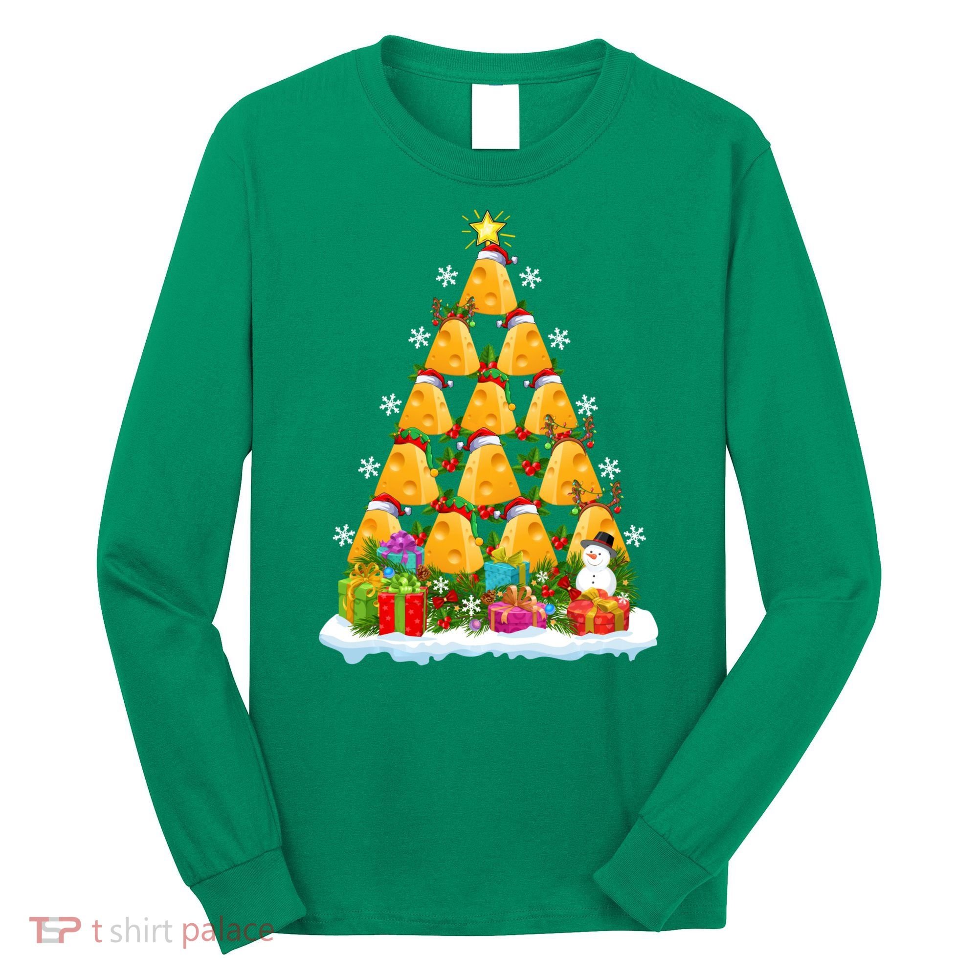 Cheese Lover Xmas Holiday Santa Cheese Christmas Tree Long Sleeve Shirt