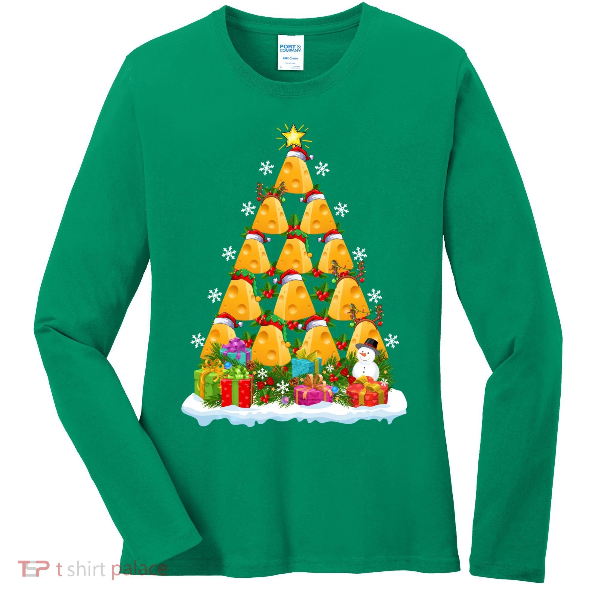 Cheese Lover Xmas Holiday Santa Cheese Christmas Tree Women's Long Sleeve Shirt