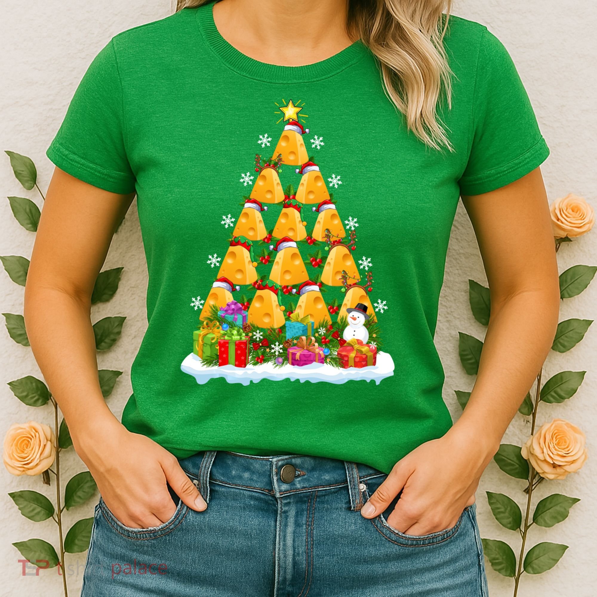 Cheese Lover Xmas Holiday Santa Cheese Christmas Tree Women's T-Shirt
