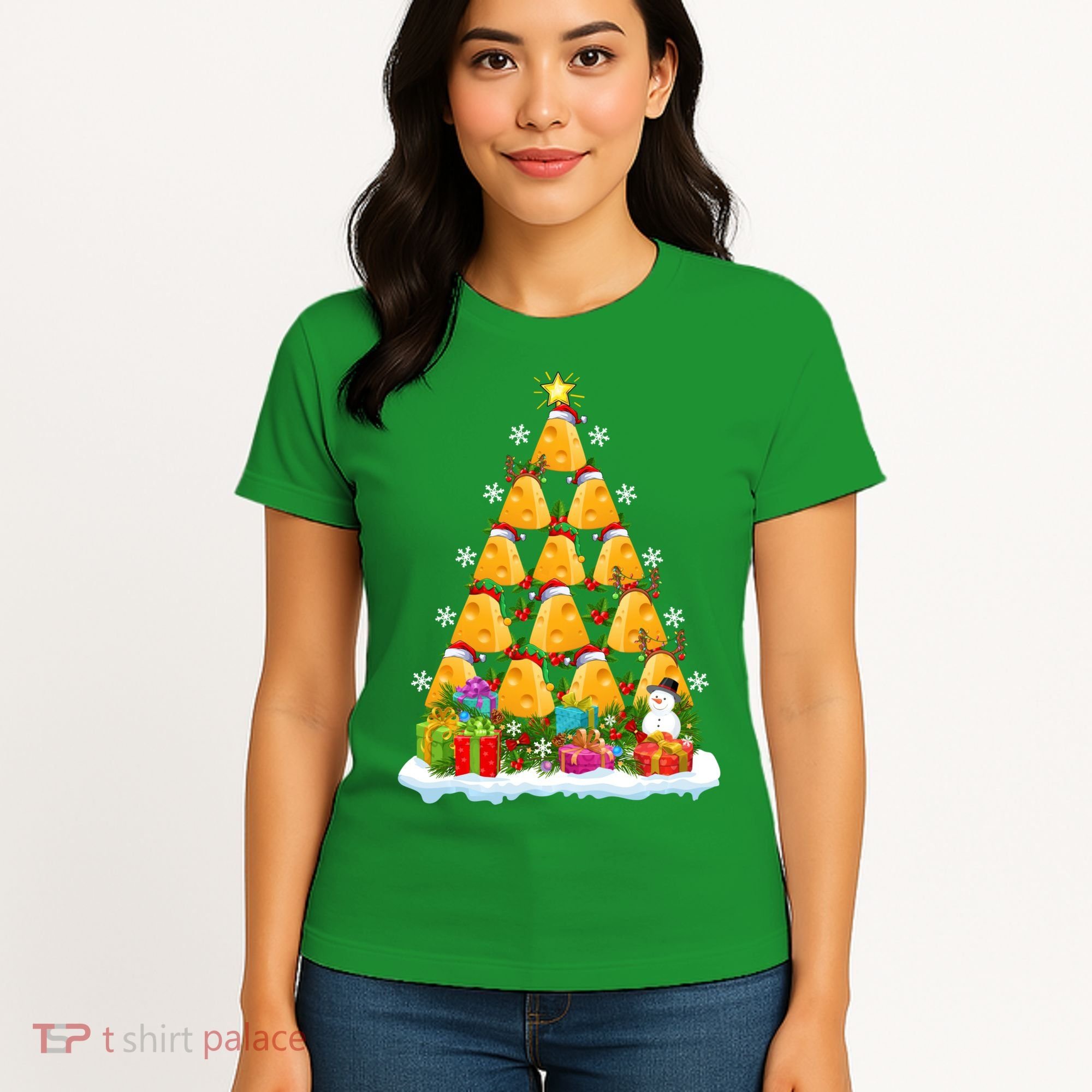 Cheese Lover Xmas Holiday Santa Cheese Christmas Tree Women's T-Shirt