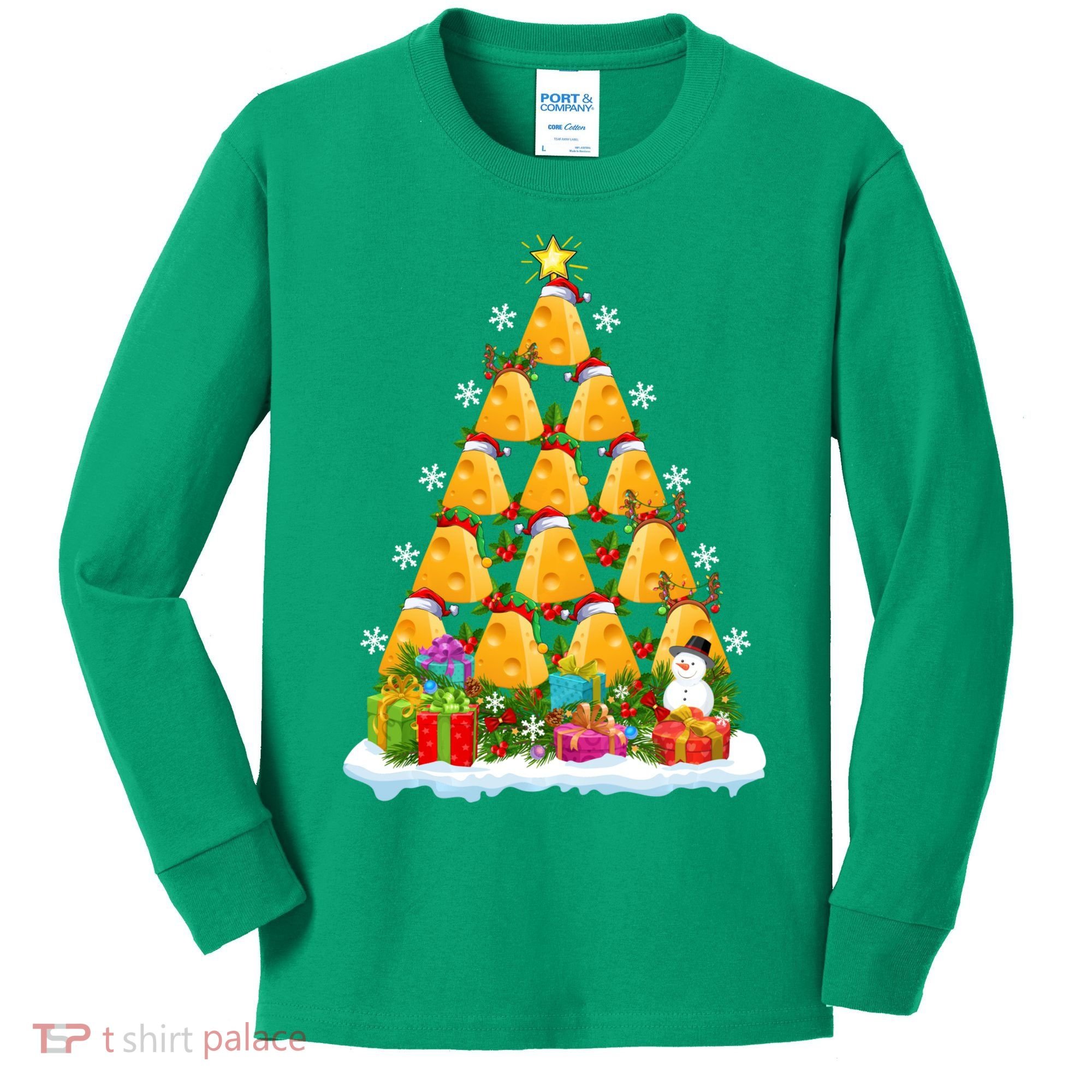 Cheese Lover Xmas Holiday Santa Cheese Christmas Tree Kids Long Sleeve Shirt
