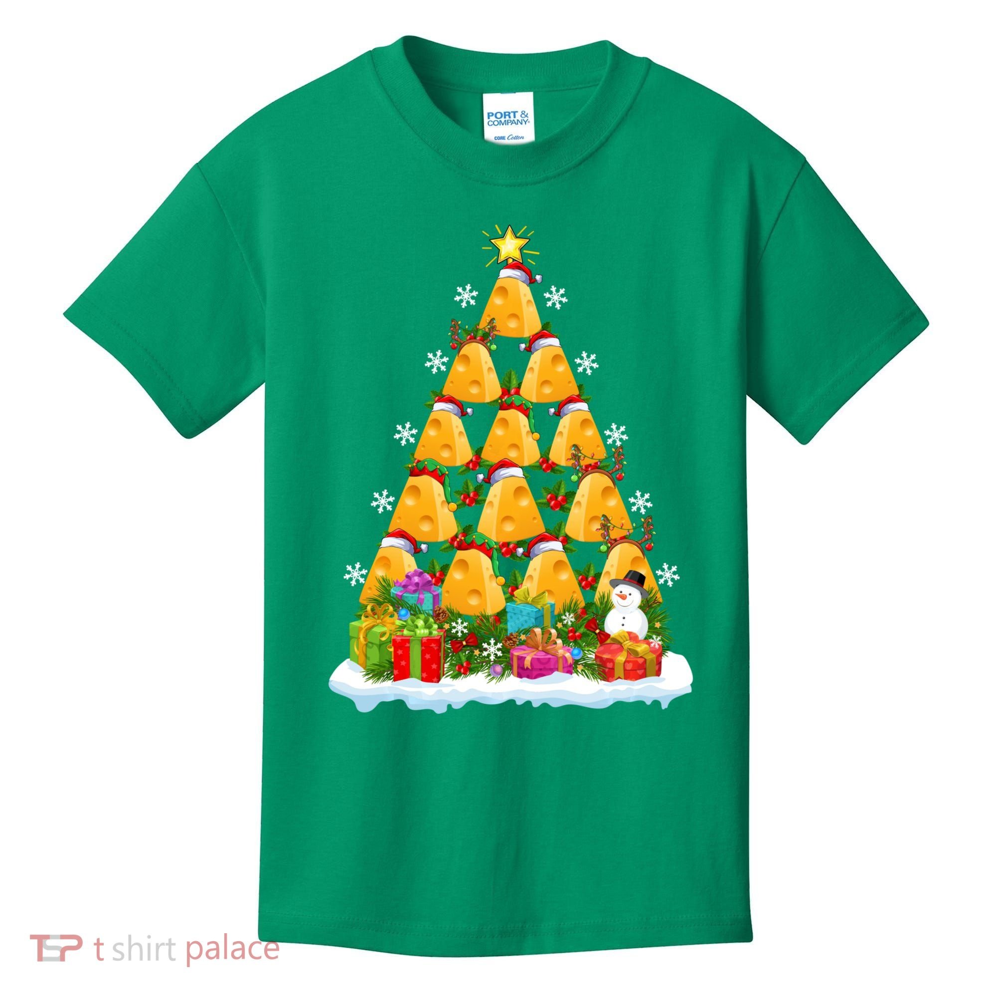 Cheese Lover Xmas Holiday Santa Cheese Christmas Tree Kids T-Shirt
