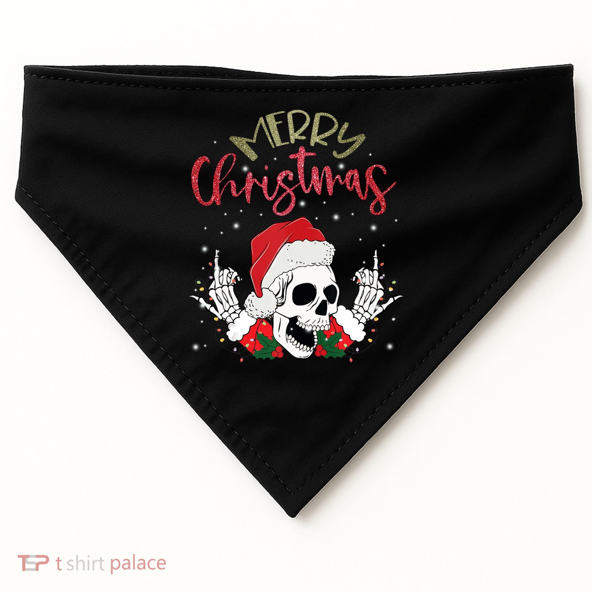Christmas Light Xmas Santa Hat Funny Skull Merry Christmas Tank Top USA-Made Doggie Bandana