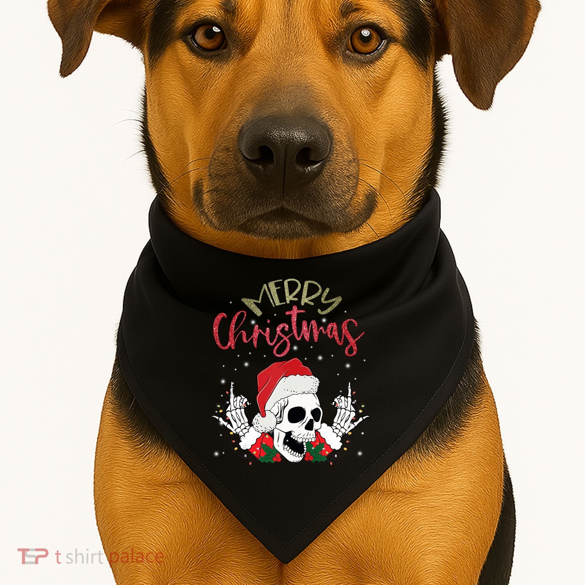 Christmas Light Xmas Santa Hat Funny Skull Merry Christmas Tank Top USA-Made Doggie Bandana