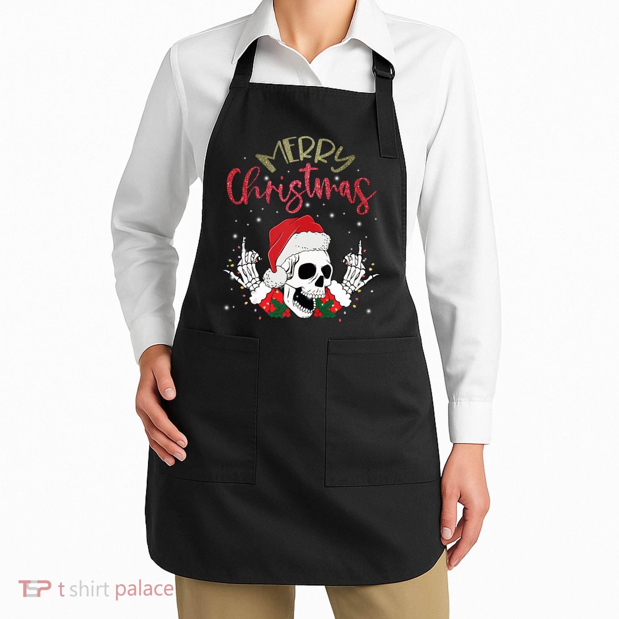 Christmas Light Xmas Santa Hat Funny Skull Merry Christmas Tank Top Apron