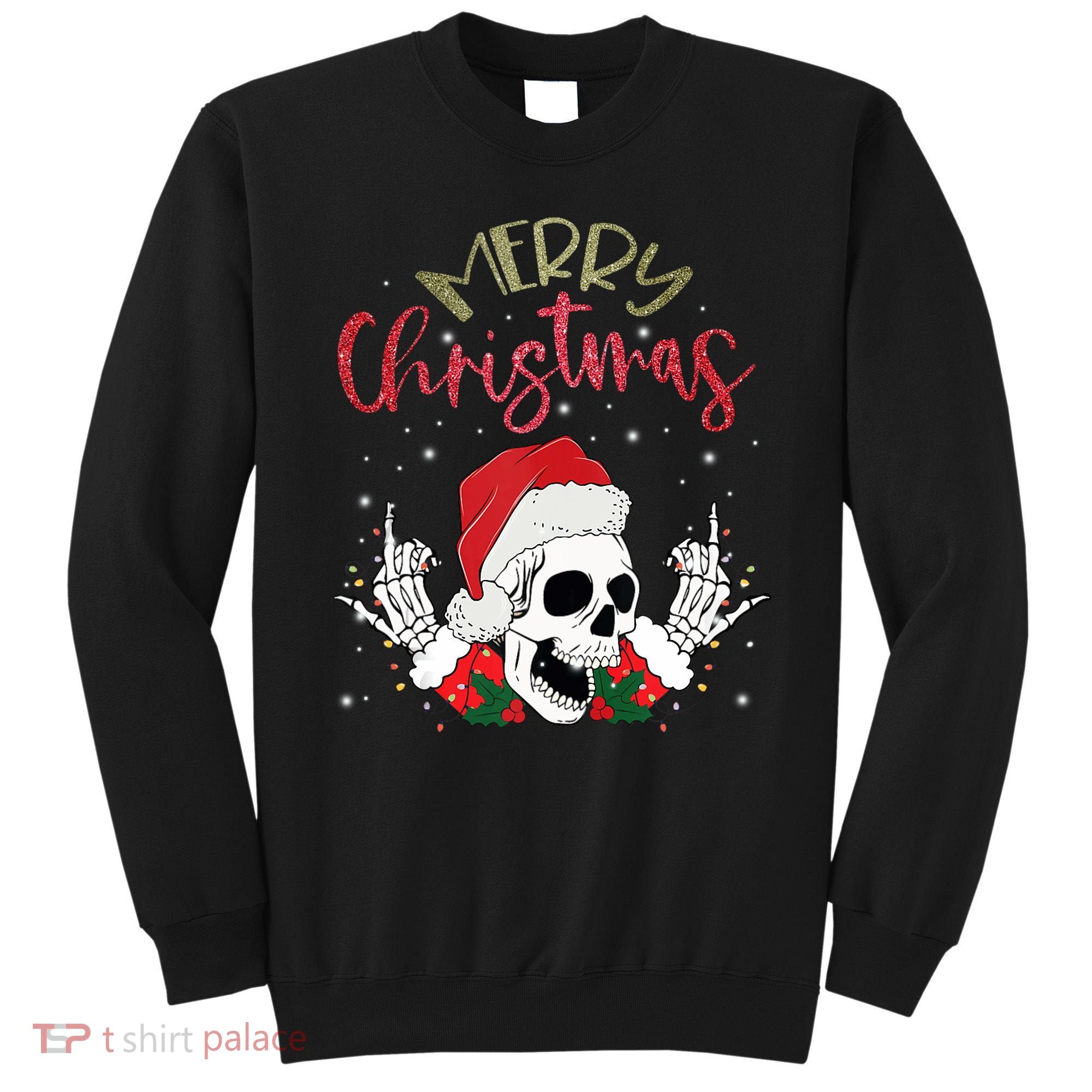 Christmas Light Xmas Santa Hat Funny Skull Merry Christmas Tank Top Sweatshirt