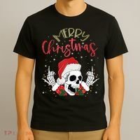 Christmas Light Xmas Santa Hat Funny Skull Merry Christmas Tank Top T-Shirt thumb 3