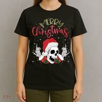 Christmas Light Xmas Santa Hat Funny Skull Merry Christmas Tank Top T-Shirt thumb 4