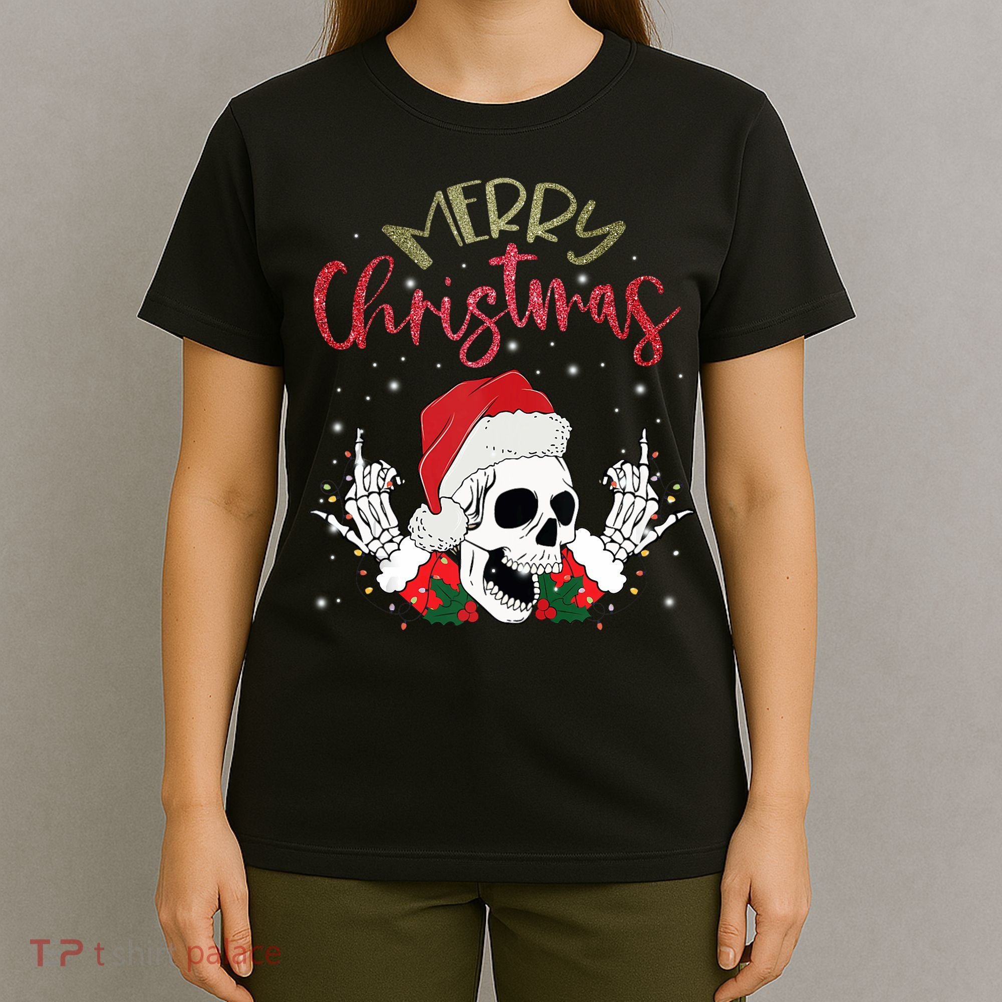 Christmas Light Xmas Santa Hat Funny Skull Merry Christmas Tank Top T-Shirt
