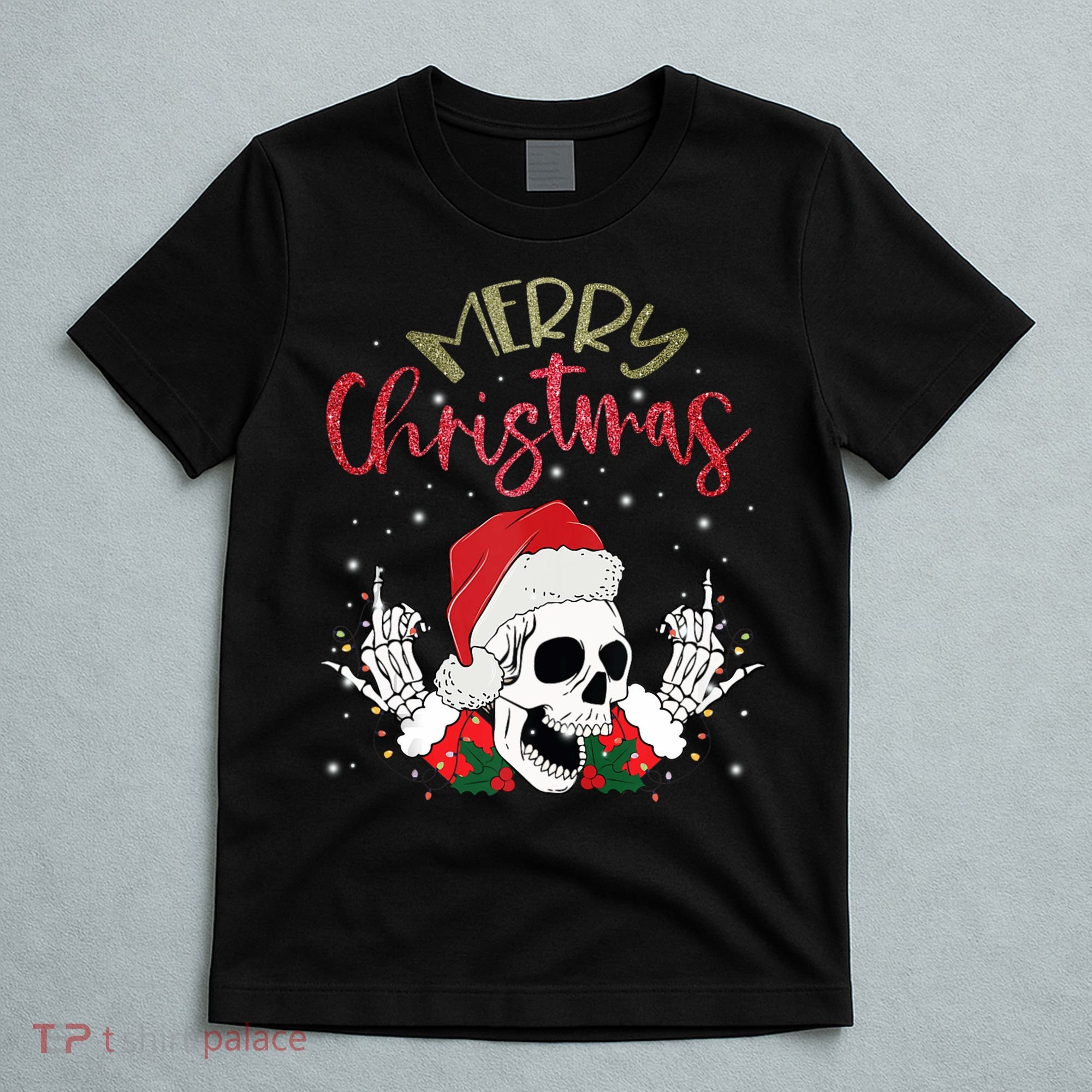 Christmas Light Xmas Santa Hat Funny Skull Merry Christmas Tank Top T-Shirt