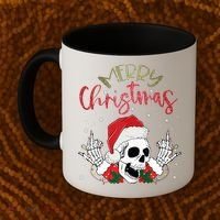 Christmas Light Xmas Santa Hat Funny Skull Merry Christmas Tank Top Coffee Mug thumb 2