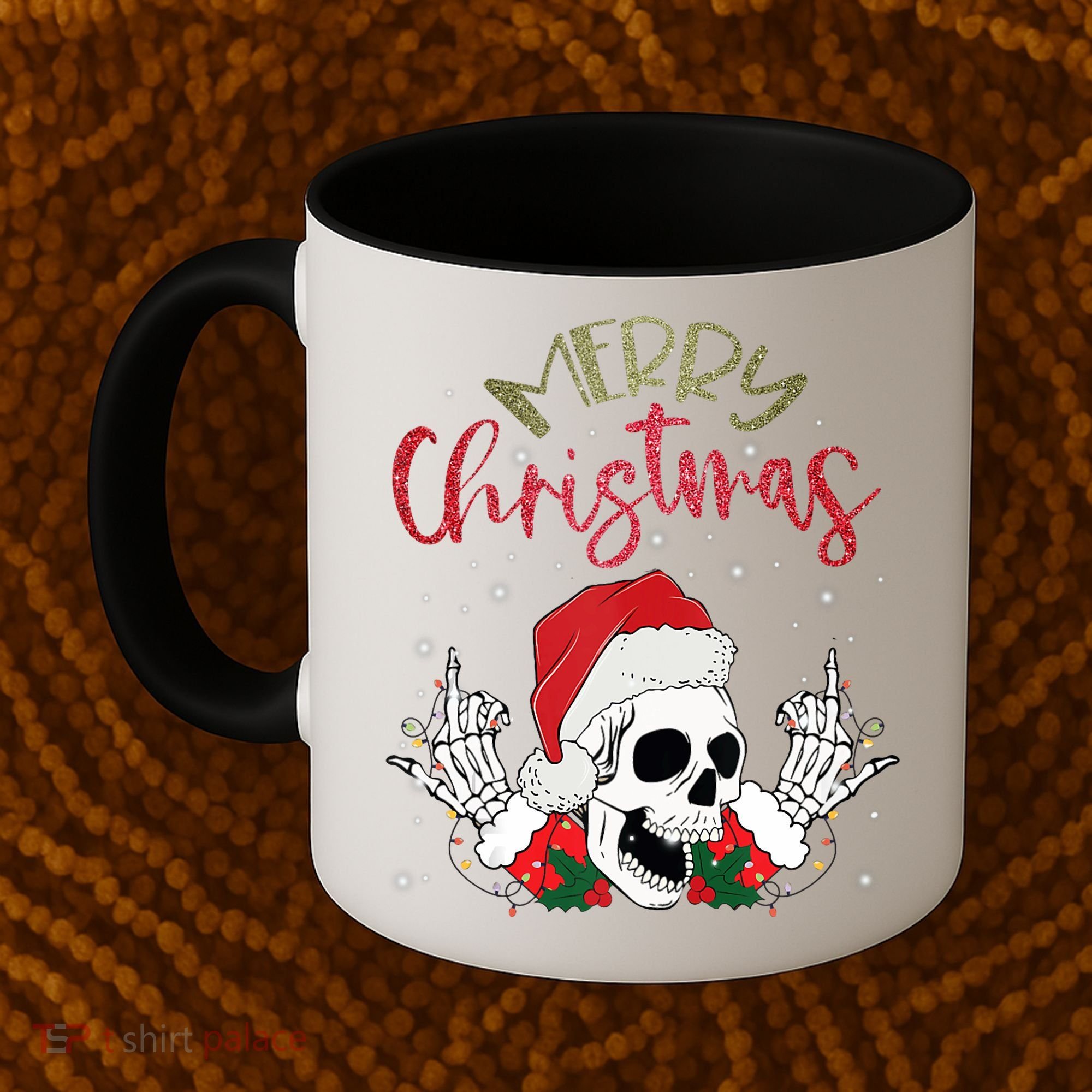 Christmas Light Xmas Santa Hat Funny Skull Merry Christmas Tank Top Coffee Mug
