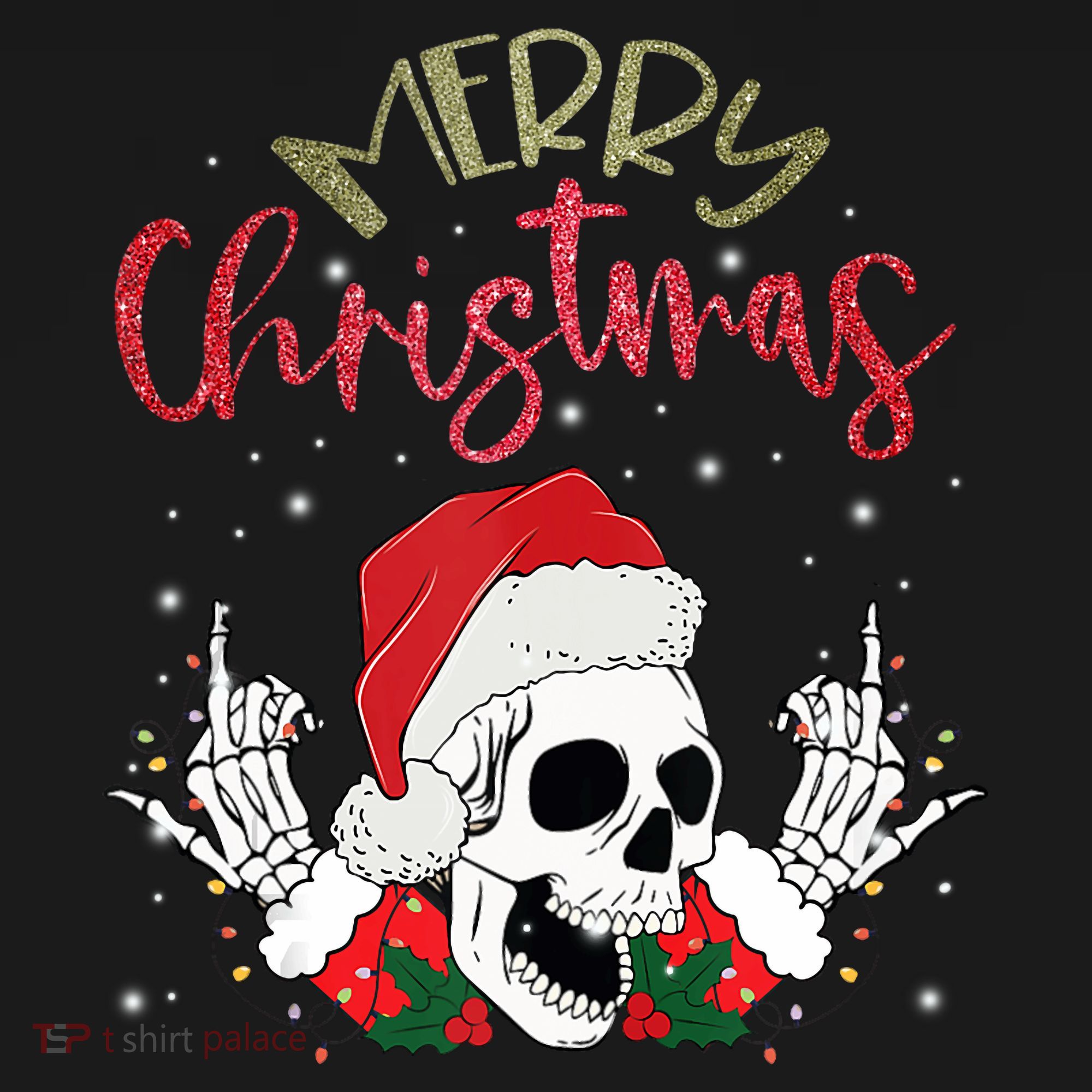 Christmas Light Xmas Santa Hat Funny Skull Merry Christmas Tank Top Polo