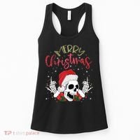 Christmas Light Xmas Santa Hat Funny Skull Merry Christmas Tank Top Women's Tank Top thumb 0