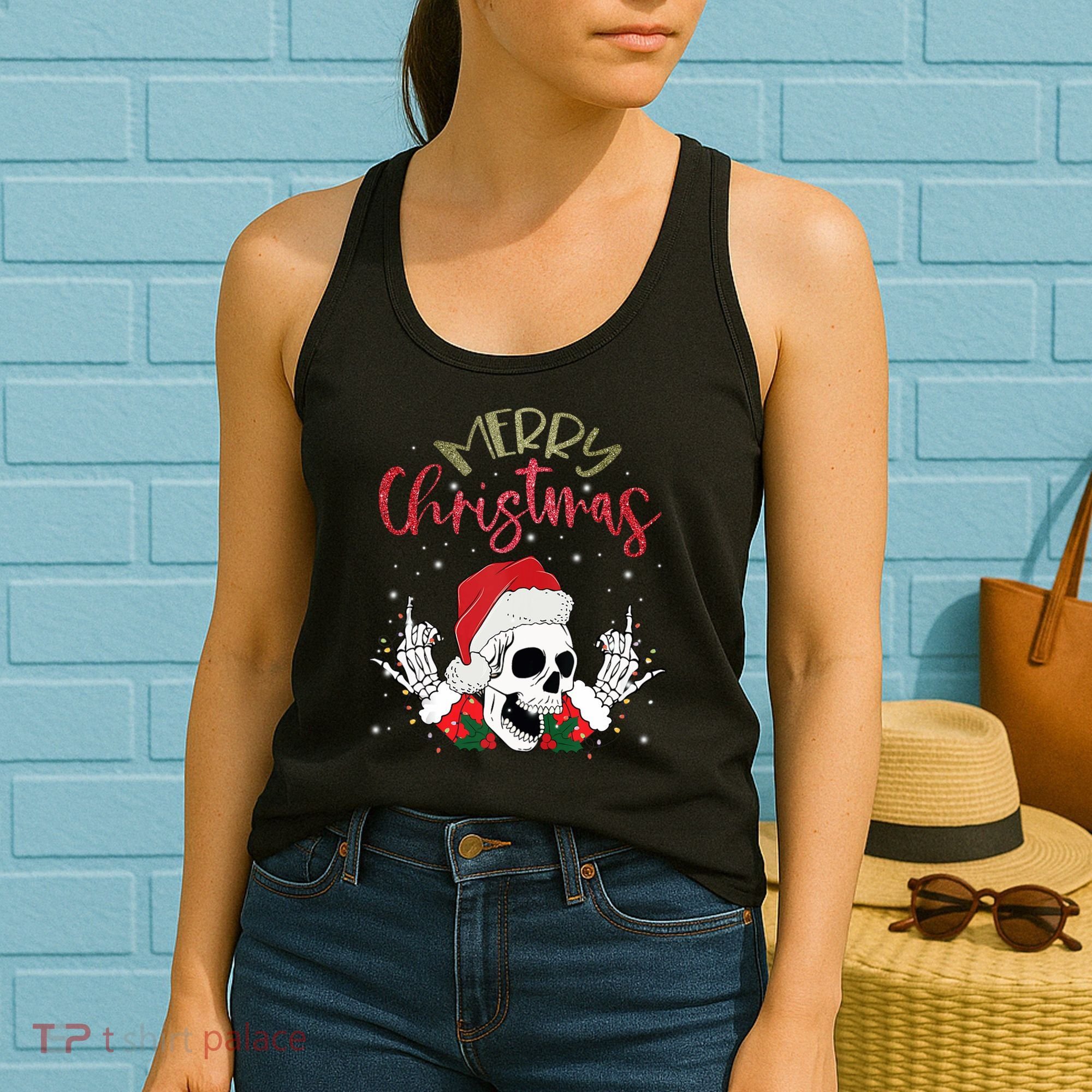 Christmas Light Xmas Santa Hat Funny Skull Merry Christmas Tank Top Women's Tank Top