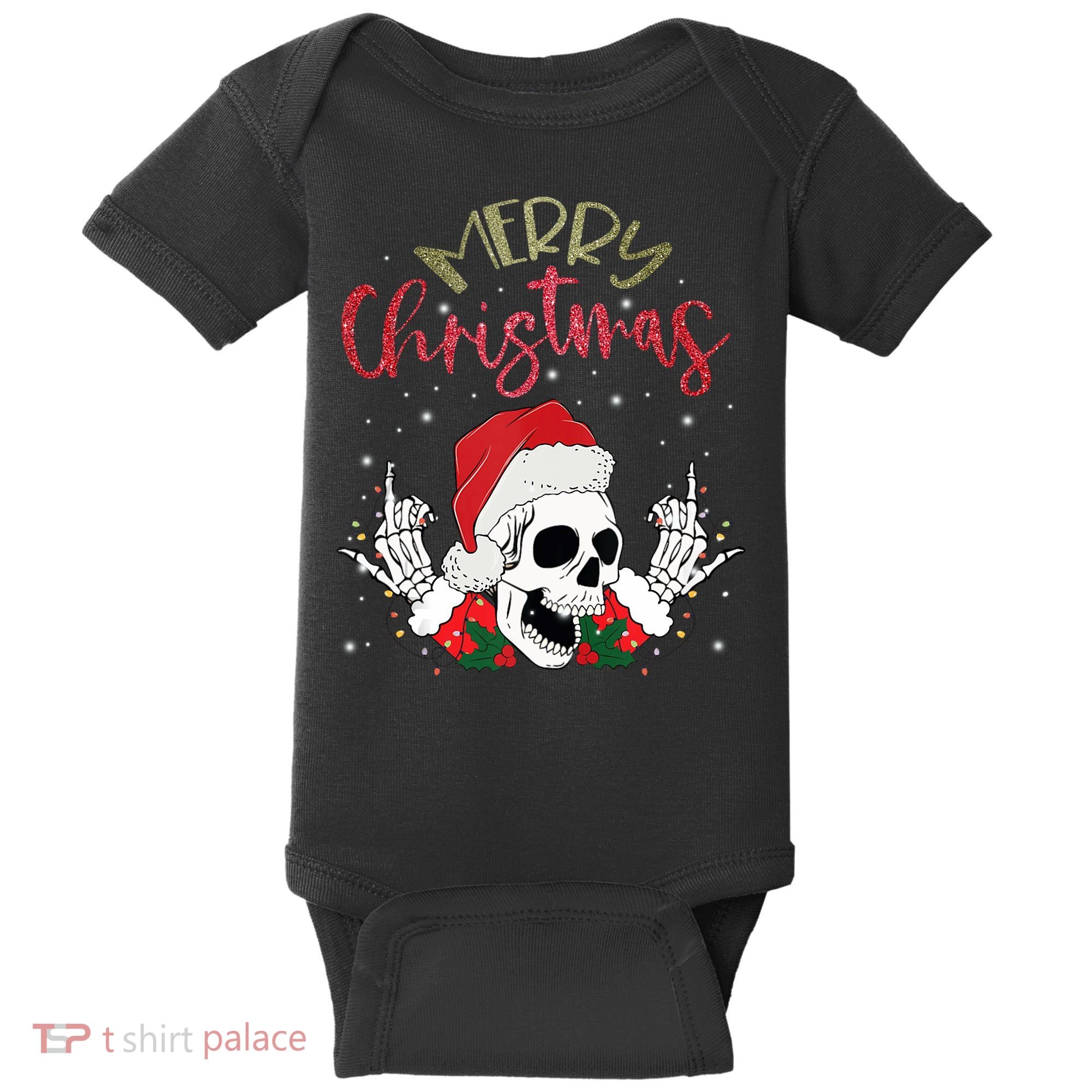 Christmas Light Xmas Santa Hat Funny Skull Merry Christmas Tank Top Baby Bodysuit