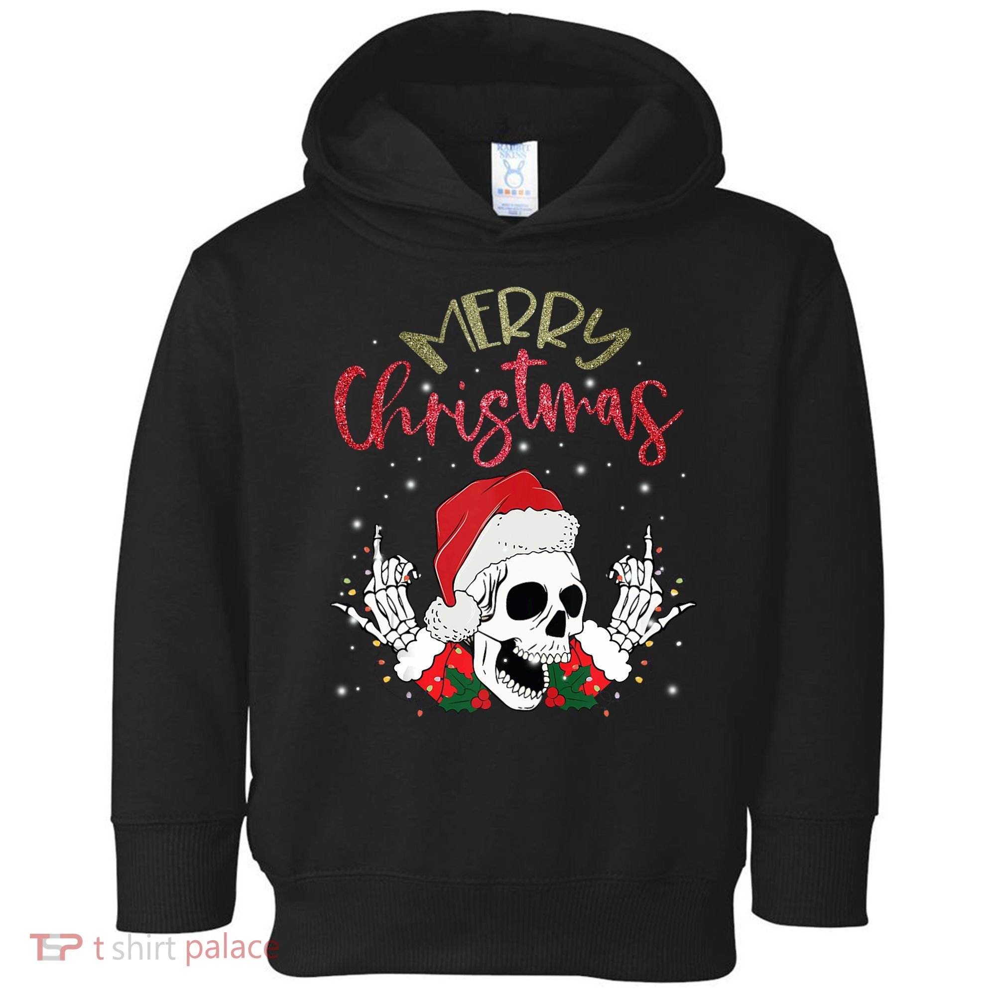 Christmas Light Xmas Santa Hat Funny Skull Merry Christmas Tank Top Toddler Hoodie
