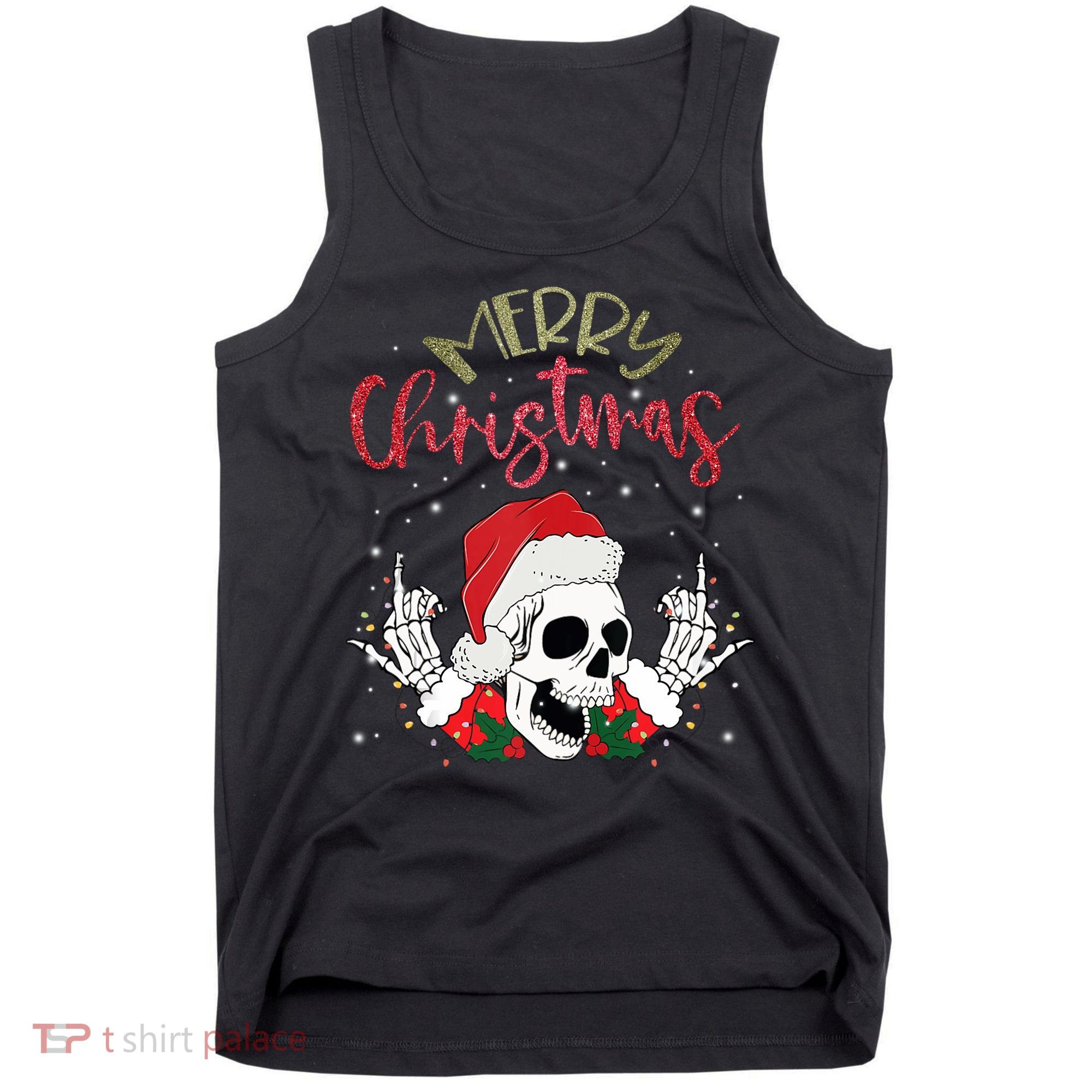 Christmas Light Xmas Santa Hat Funny Skull Merry Christmas Tank Top Tank Top