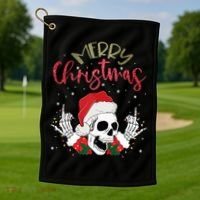 Christmas Light Xmas Santa Hat Funny Skull Merry Christmas Tank Top Golf Towel thumb 1
