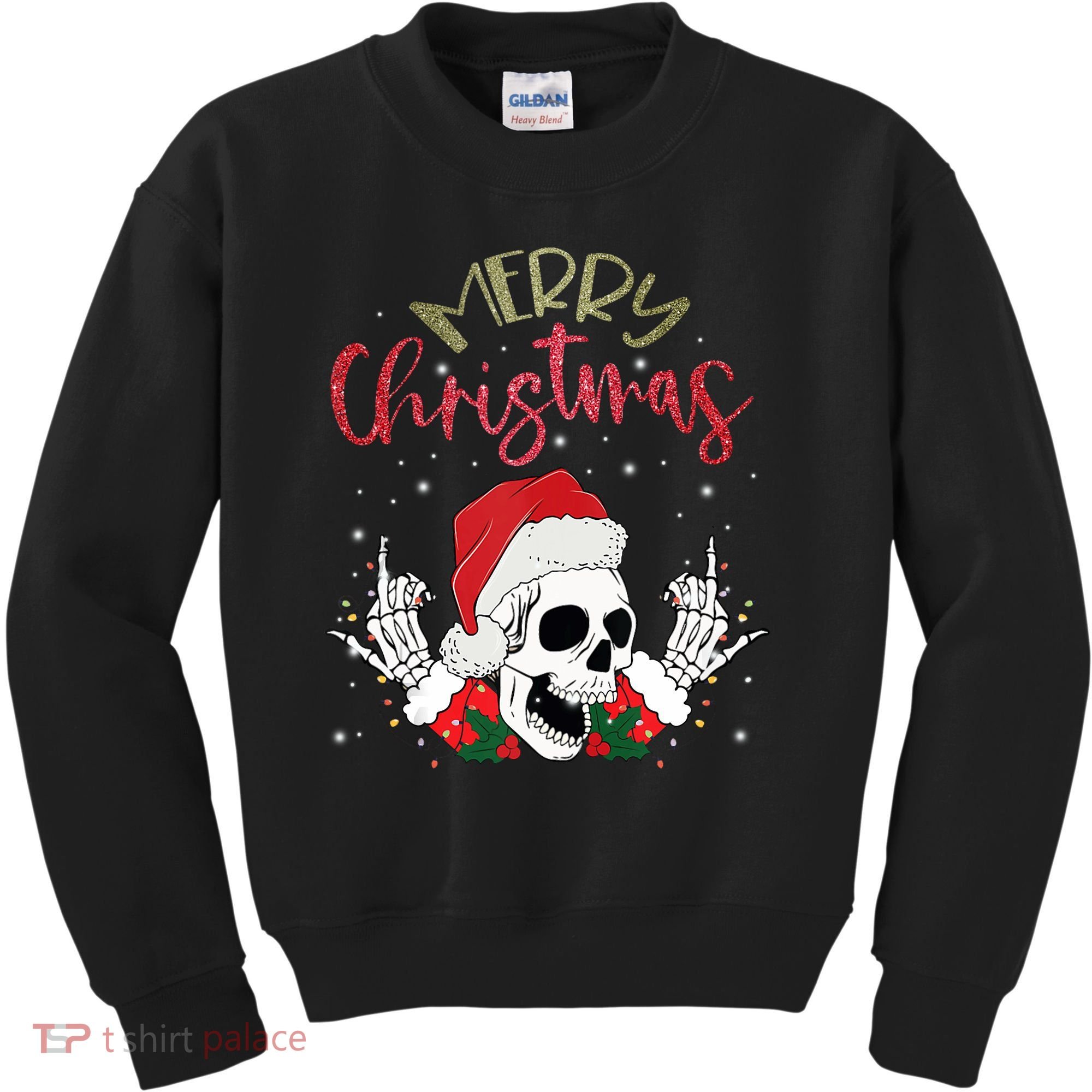 Christmas Light Xmas Santa Hat Funny Skull Merry Christmas Tank Top Kids Sweatshirt