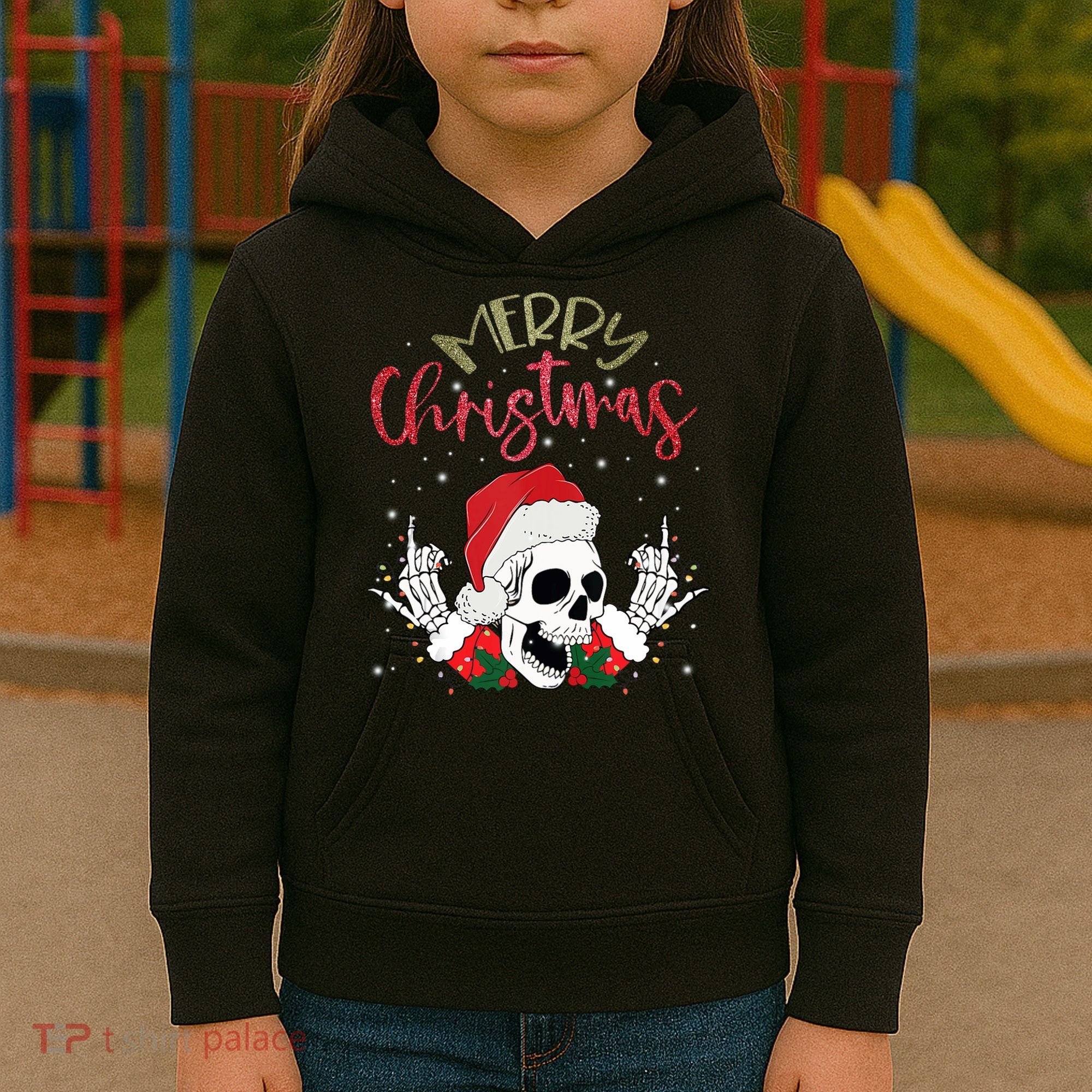 Christmas Light Xmas Santa Hat Funny Skull Merry Christmas Tank Top Kids Hoodie