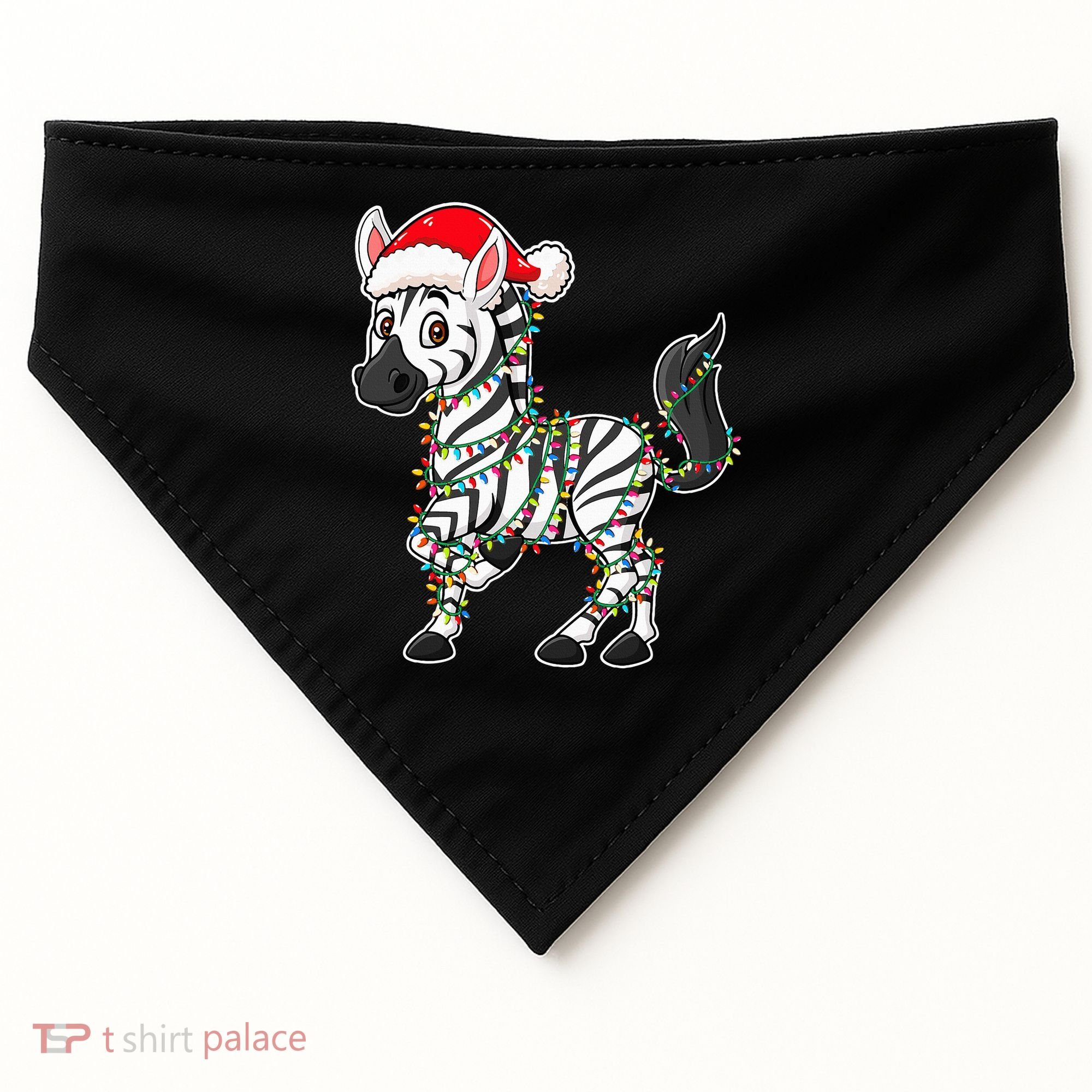 Christmas Lights Zebra Wearing Xmas Hat Zebra Lover USA-Made Doggie Bandana