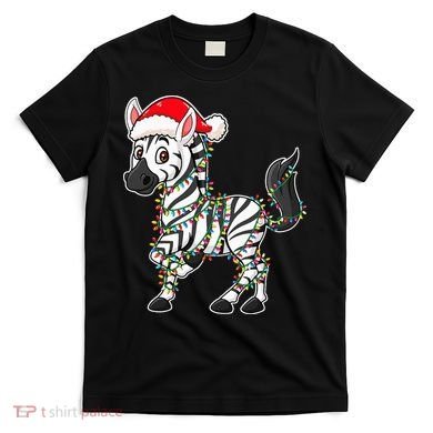 Christmas Lights Zebra Wearing Xmas Hat Zebra Lover T-Shirt