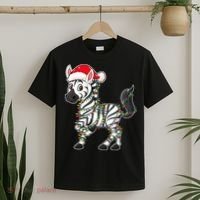 Christmas Lights Zebra Wearing Xmas Hat Zebra Lover T-Shirt thumb 2