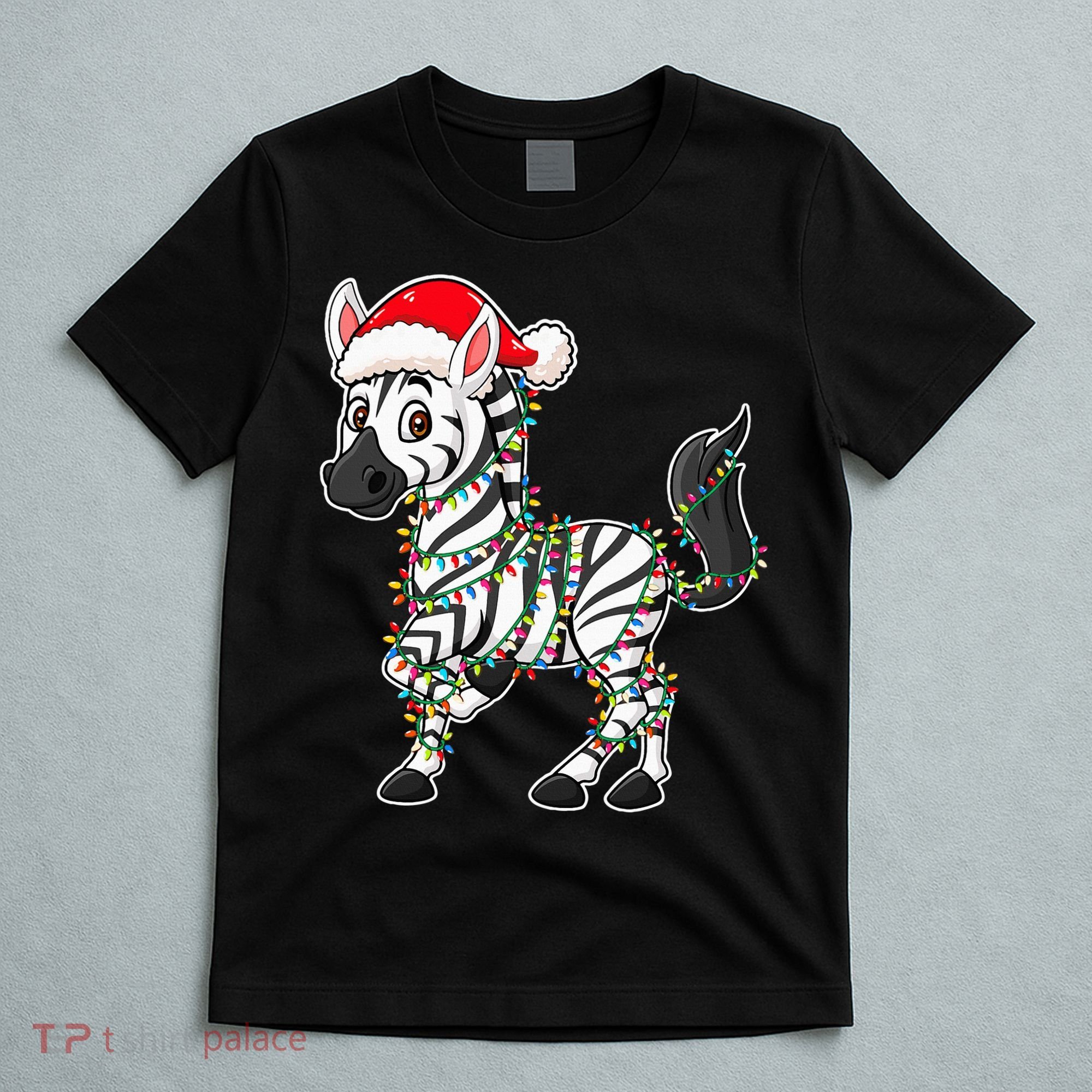 Christmas Lights Zebra Wearing Xmas Hat Zebra Lover T-Shirt
